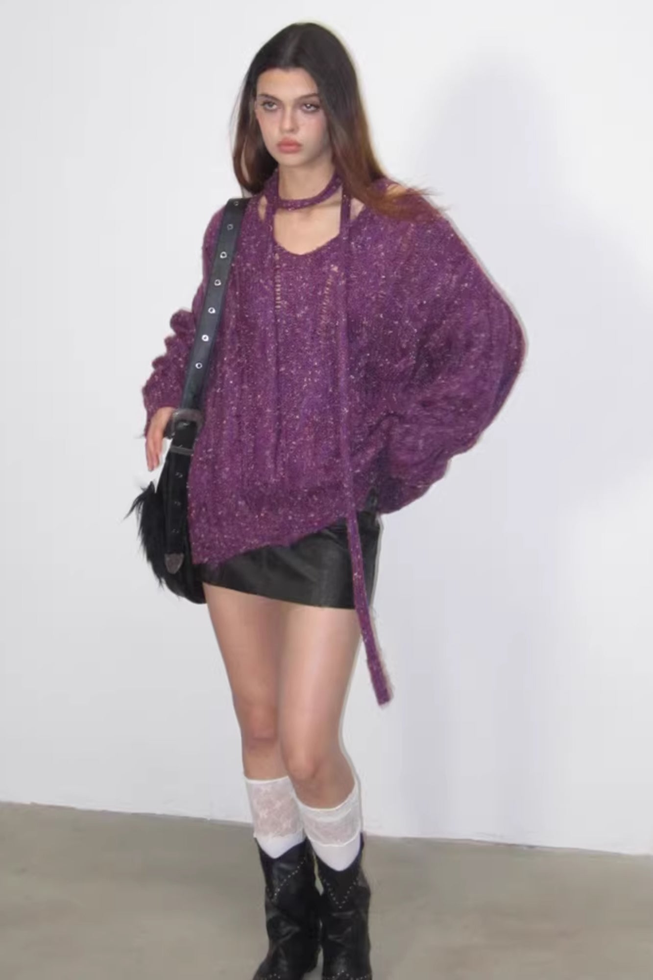 10AMSOTIIIIIIRED Distressed Sequin Open-Knit Sweater