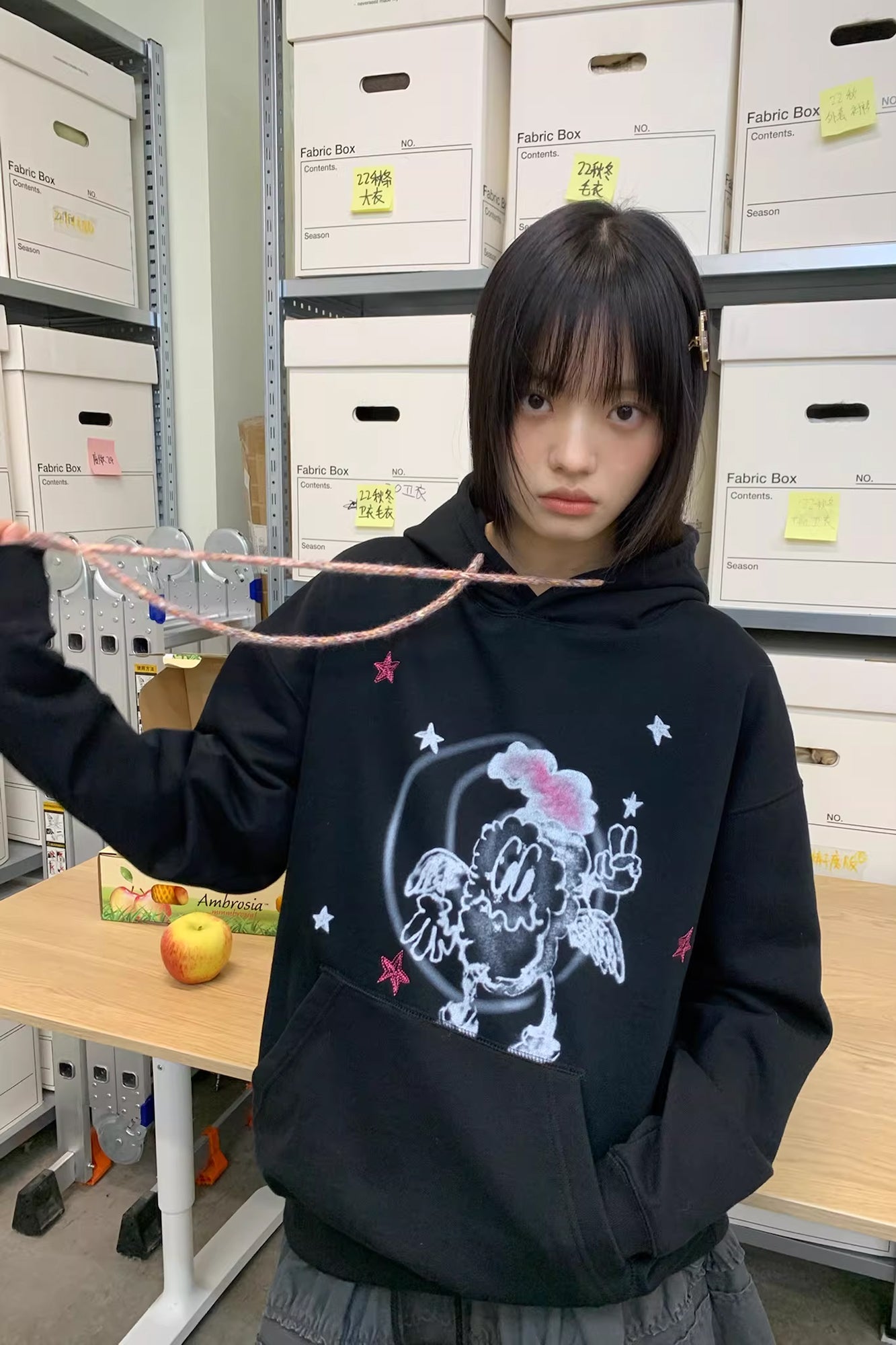 NEVERSEEZ Angel Star Cartoon Graphic Hoodie
