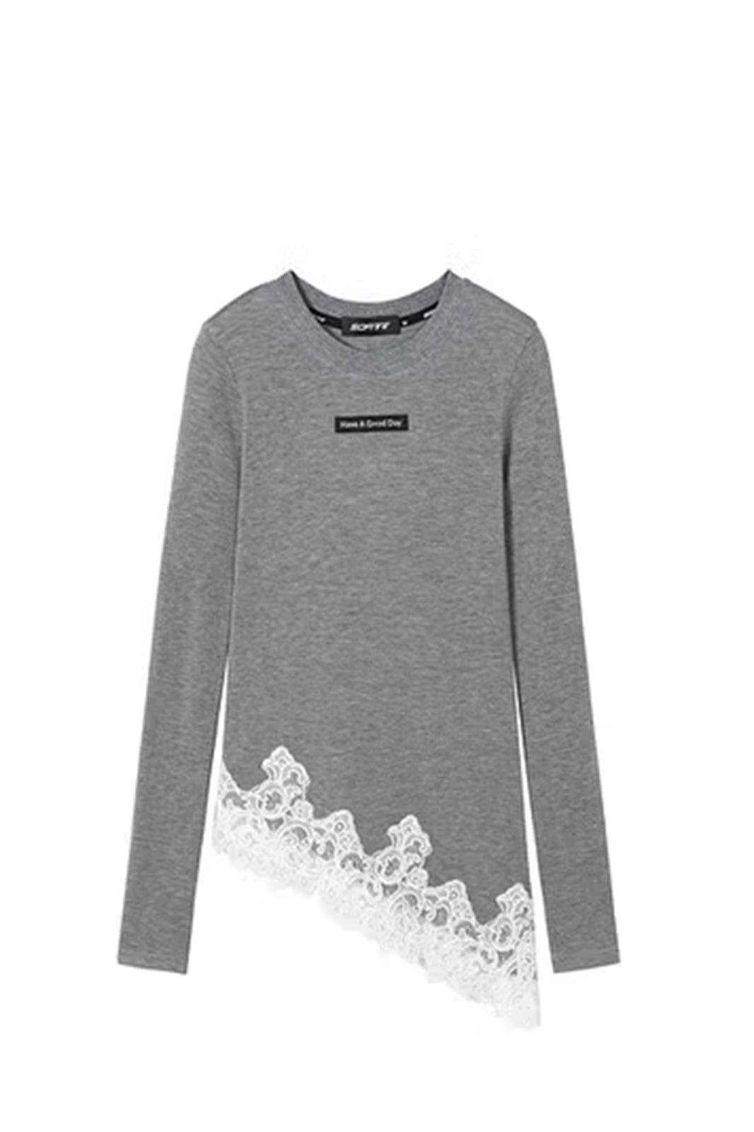 SOFITTE Asymmetric Lace-Hem Slim Long-Sleeve Tee