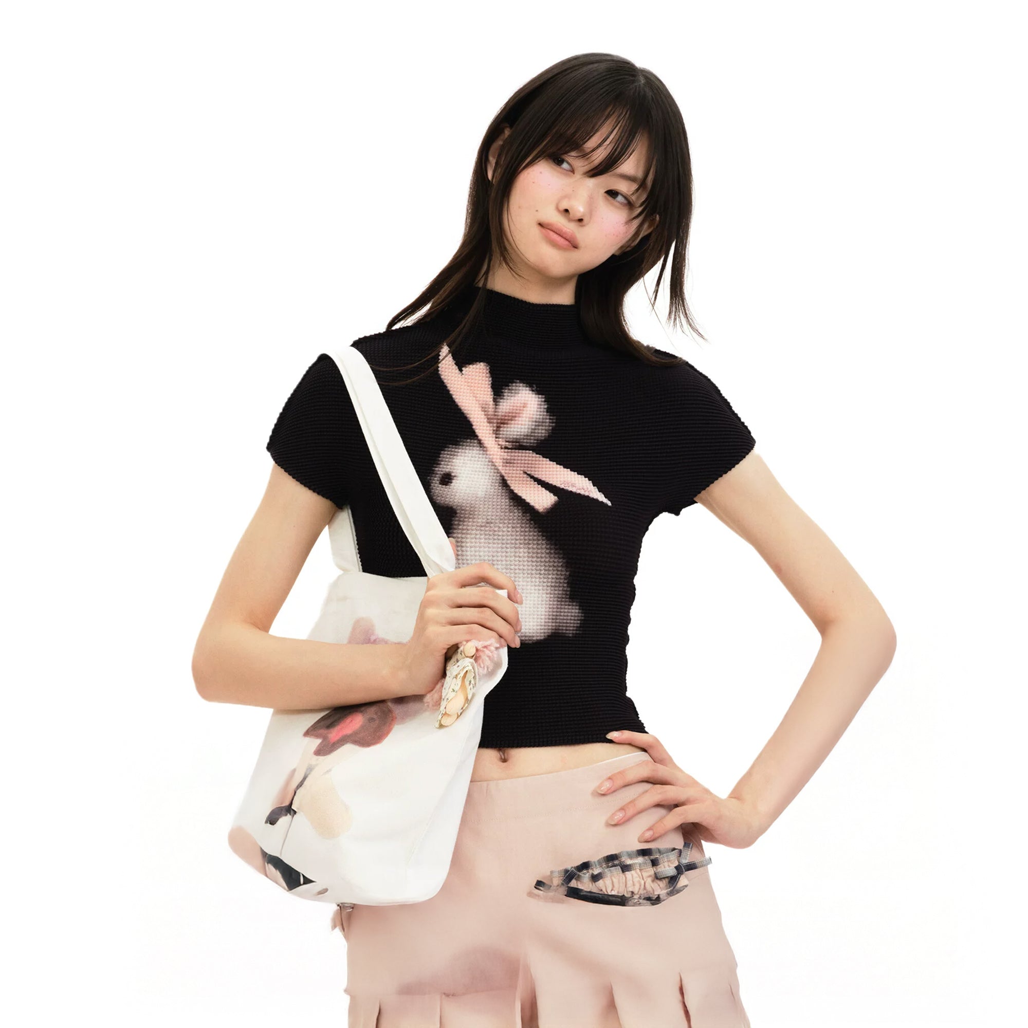 MOF Bunny Graphic Pleated T-Shirt