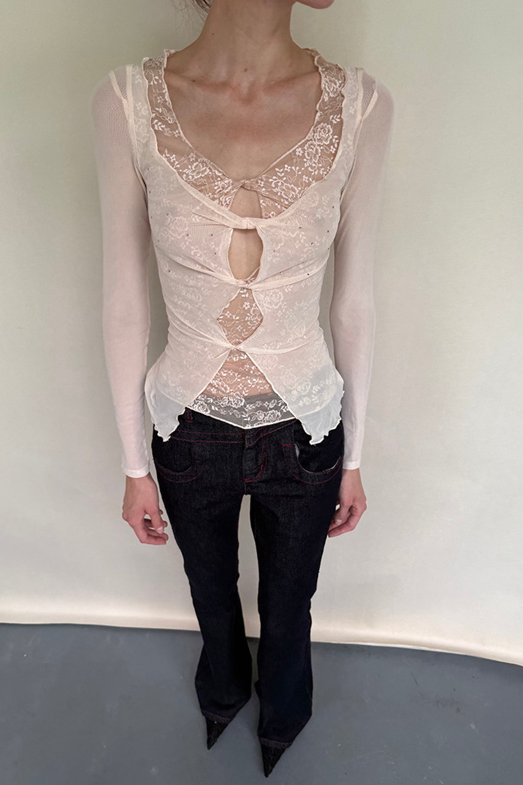 DOTYEARS Lace Layered Twist Cut-Out Long-Sleeve Tee