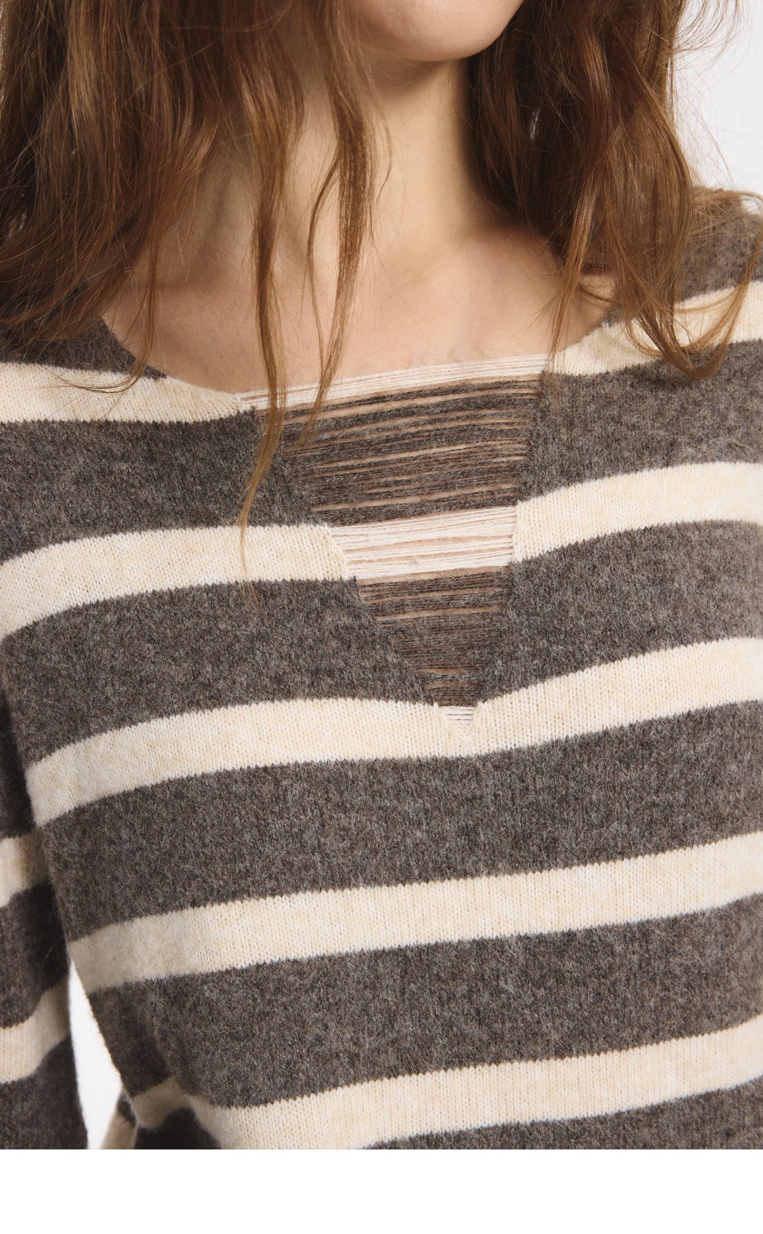 LEONSENSE Distressed Stripe Knit Pullover