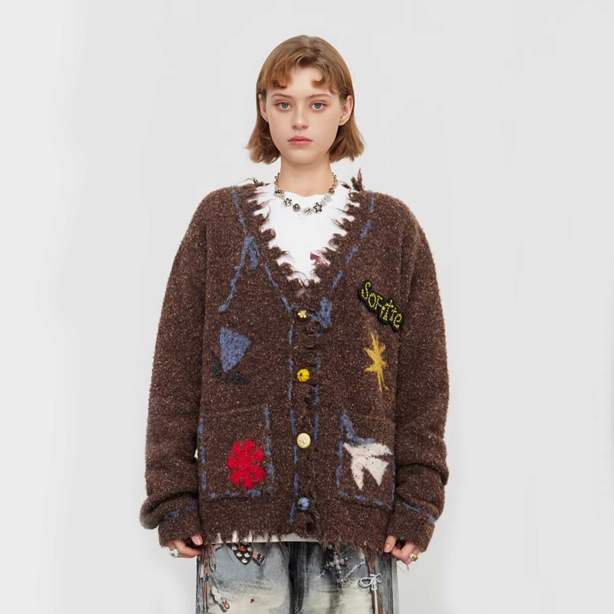 SOFITTE Intarsia Graphic Fringe-Trim Cardigan