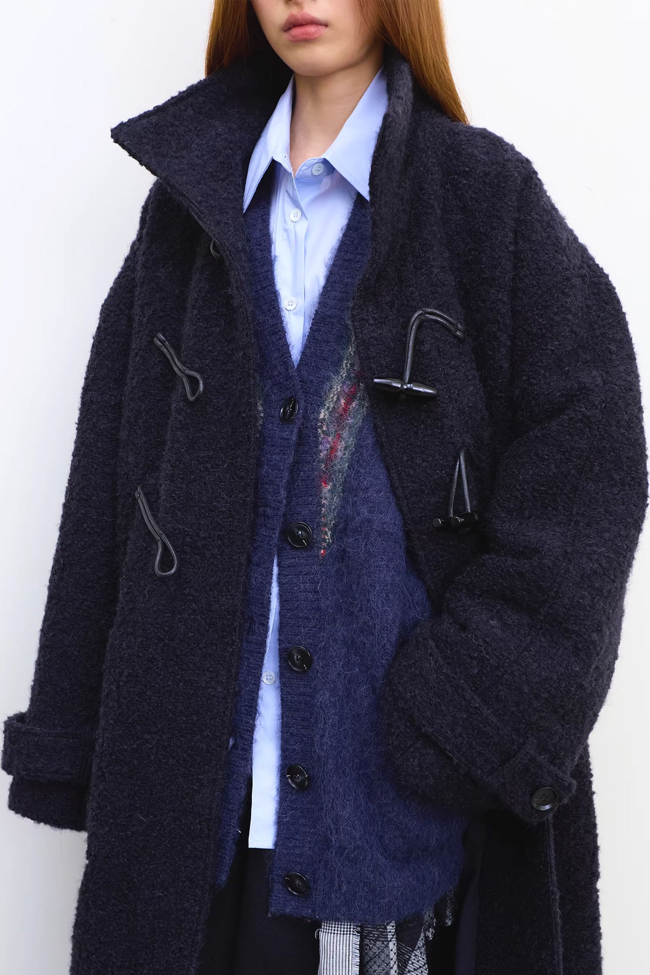 NEVERSEEZ Bouclé Wool-Blend Toggle Longline Coat