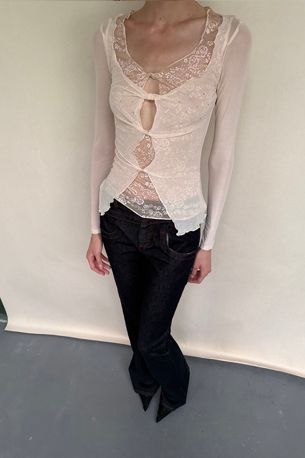 DOTYEARS Lace Layered Twist Cut-Out Long-Sleeve Tee