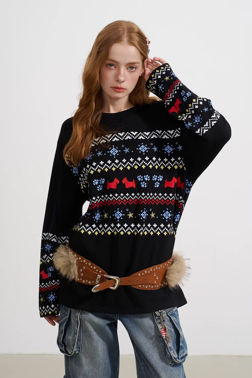 SOFITTE Fleece-Lined Fair Isle Long-Sleeve Tee
