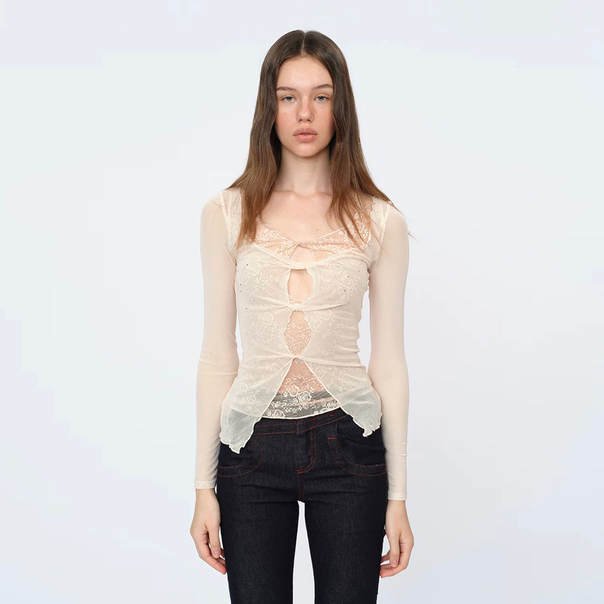 DOTYEARS Lace Layered Twist Cut-Out Long-Sleeve Tee