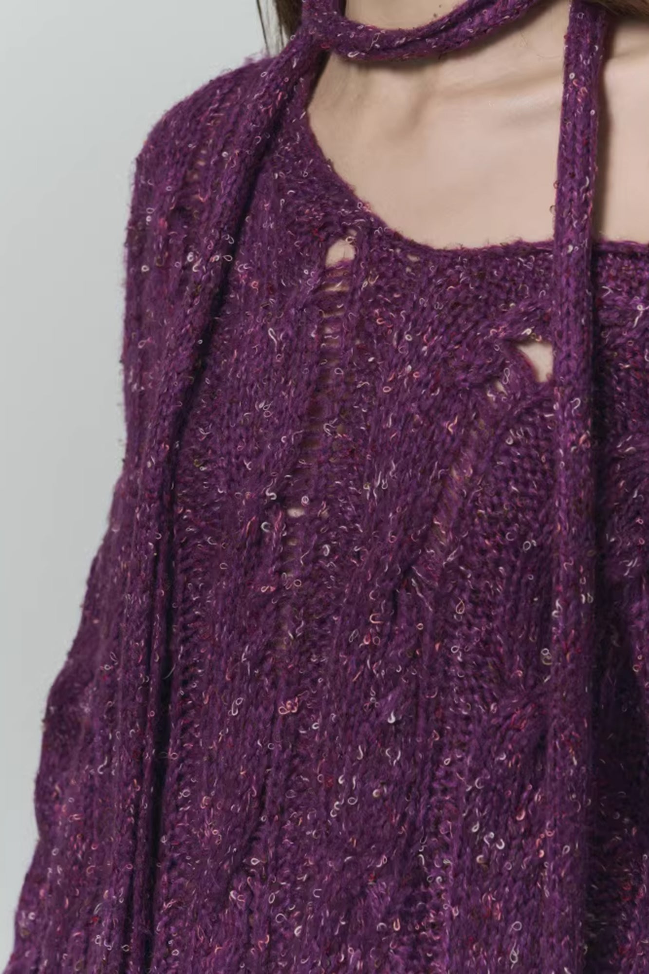 10AMSOTIIIIIIRED Distressed Sequin Open-Knit Sweater