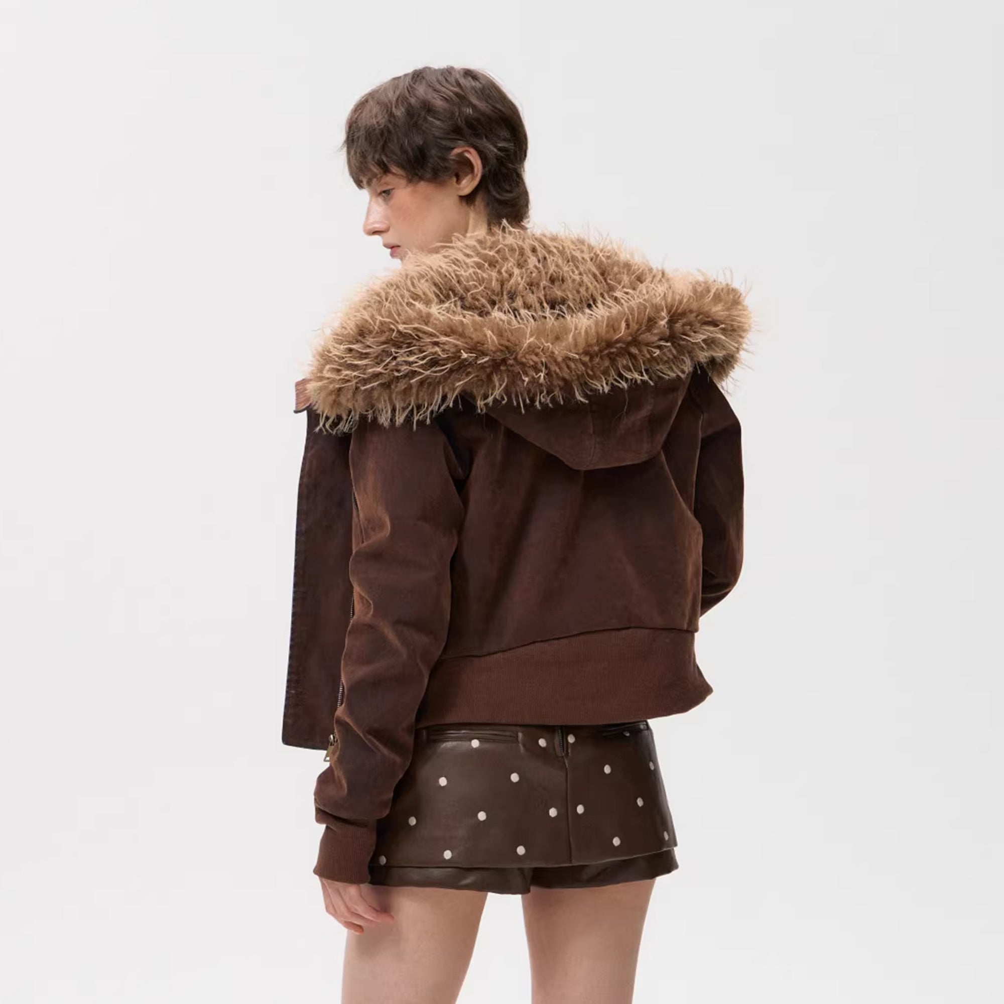 10AMSOTIIIIIIRED Sherpa-Lined Faux Fur Hooded Bomber Jacket