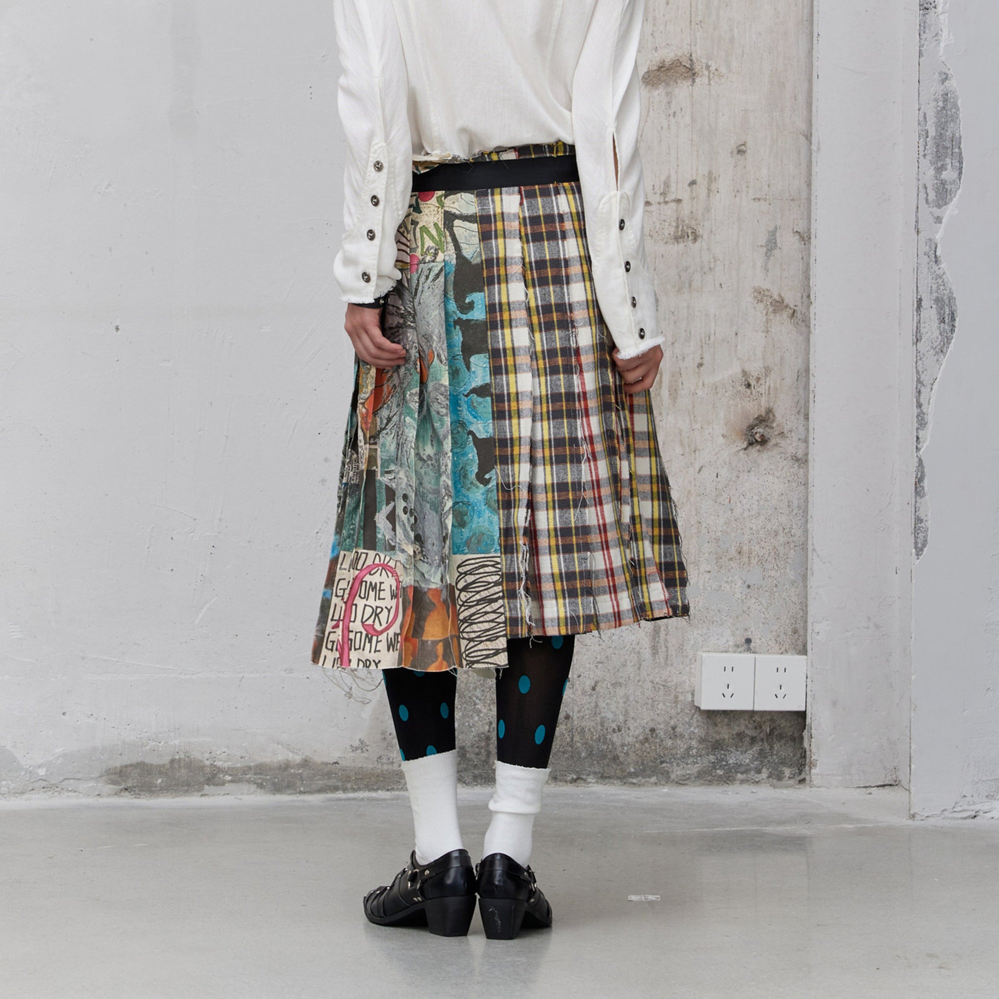 FULLTIDE Graffiti Raw-Edge Belted Plaid Wrap Skirt