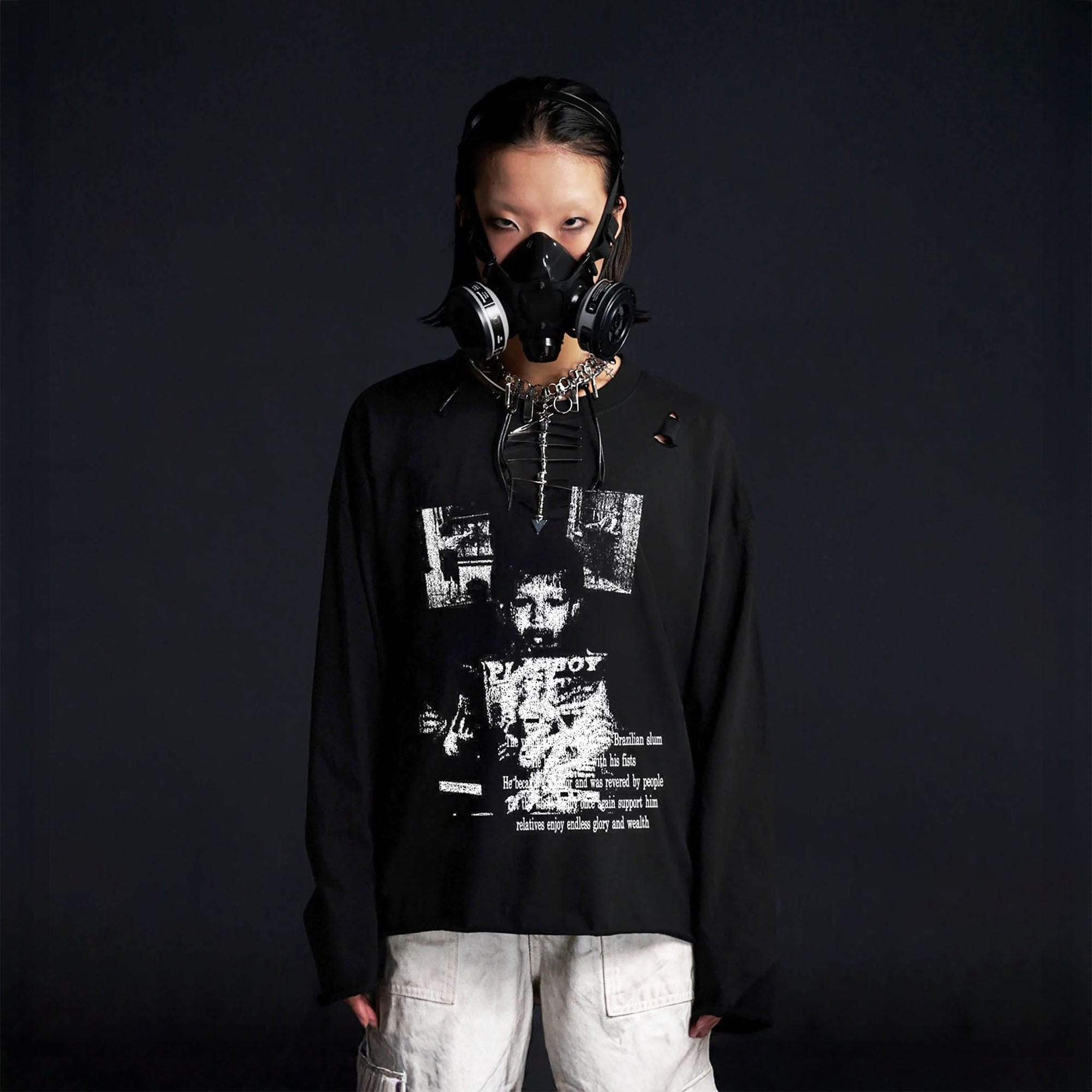RECOVER ZONE Distressed Graphic Long Sleeve Tee, premium urban and streetwear designers apparel on PROJECTISR.com, RECOVER ZONE