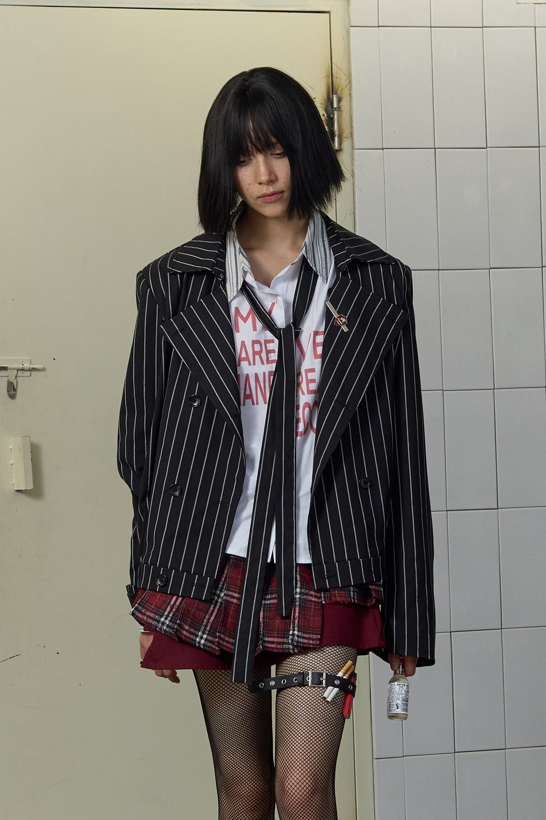 FULLTIDE Punk Striped Tie-Detail Blazer