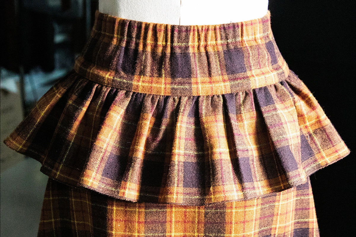 MXU Retro Plaid Pleated Shirt & Tiered Ruffle Maxi Skirt Set