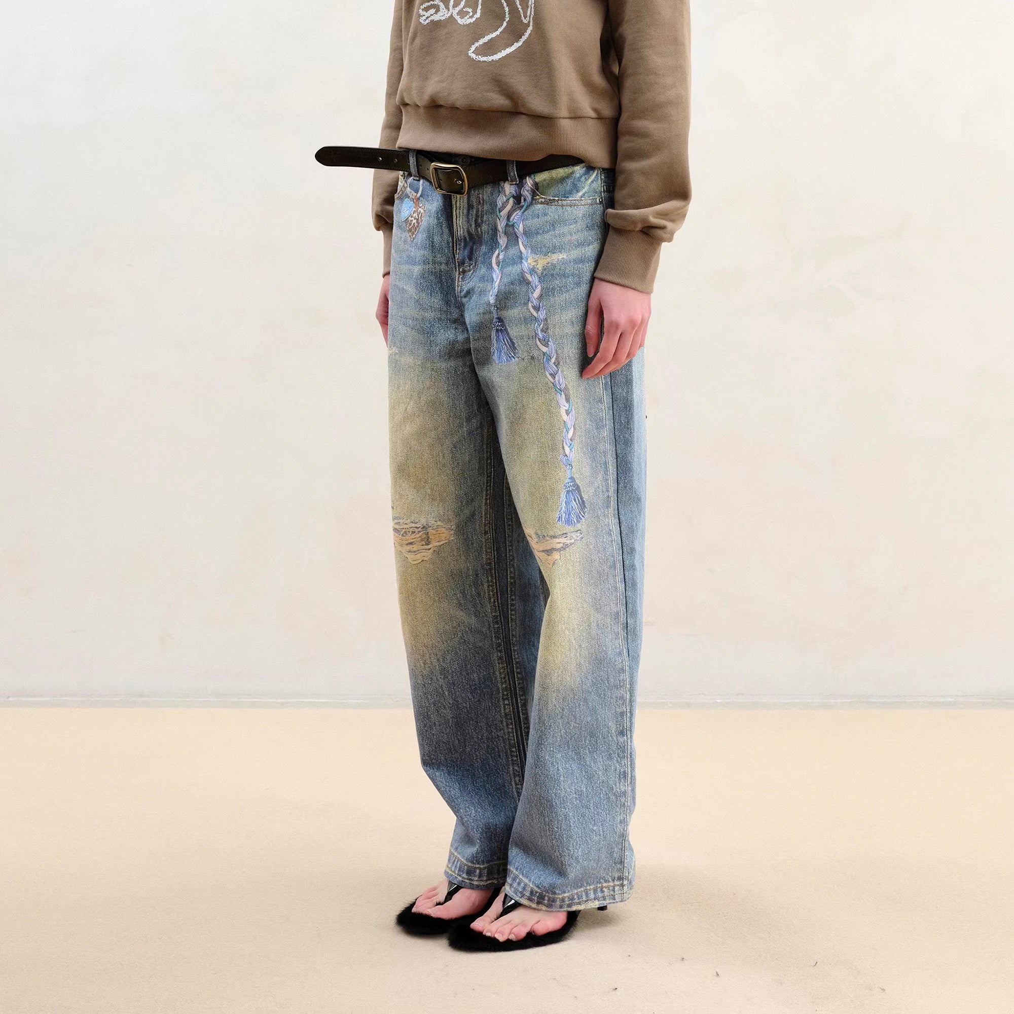 WII WIL Braid Graphic Wide-Leg Jeans
