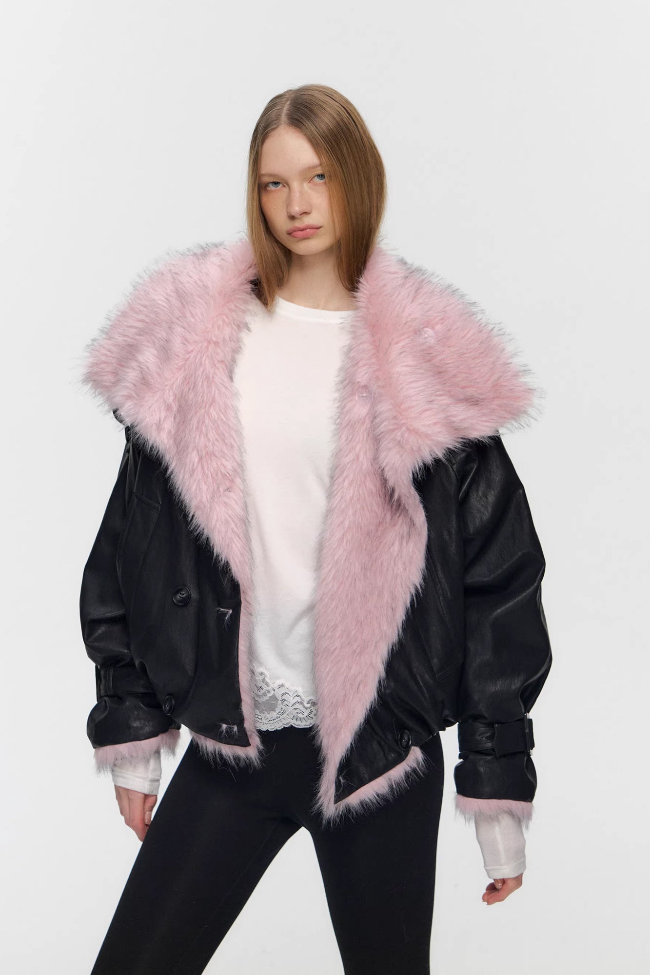 10AMSOTIIIIIIRED Reversible Faux-Leather & Faux-Fur Biker Jacket