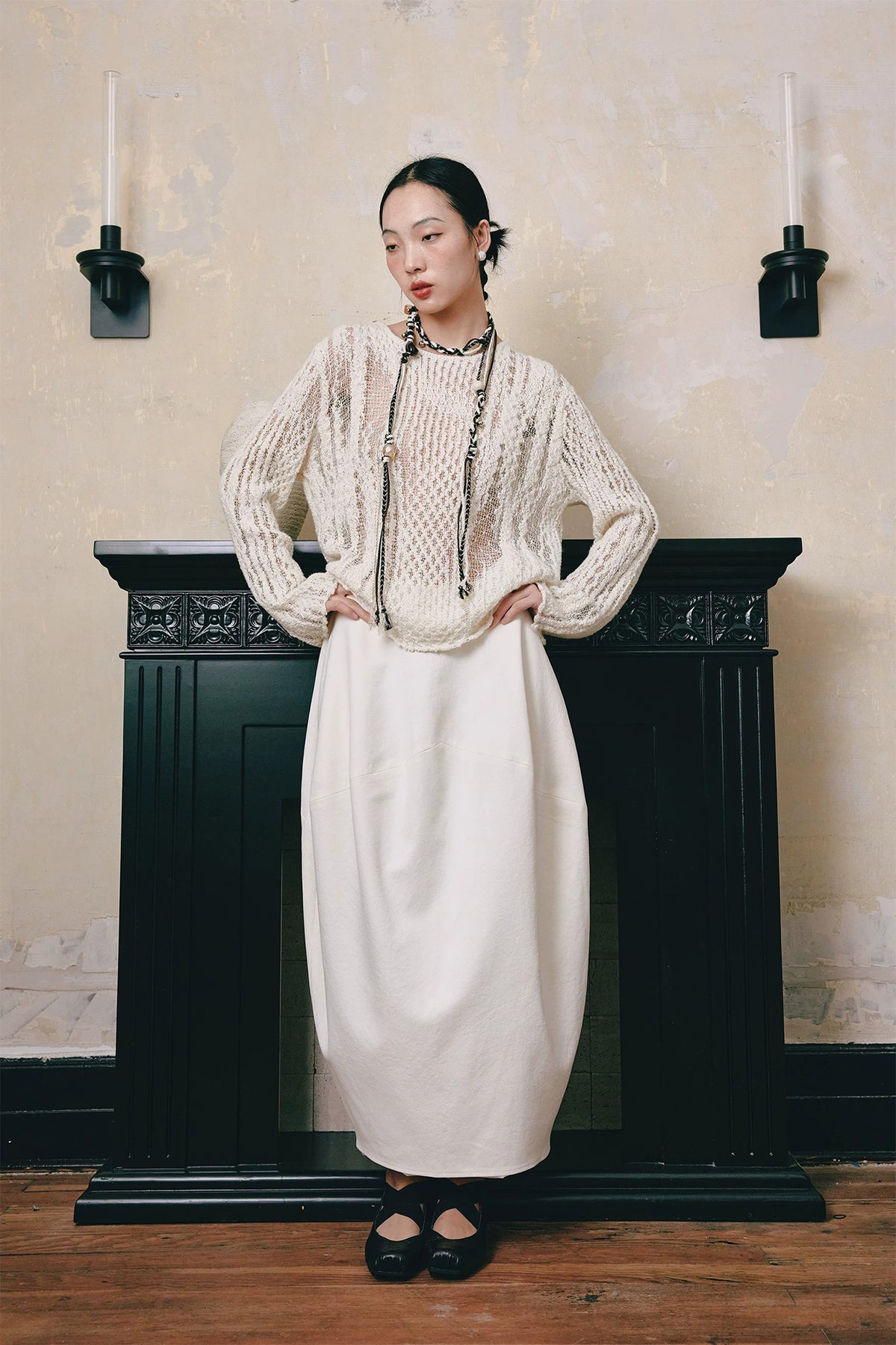 YUANYE High-Waist Cocoon Midi Skirt