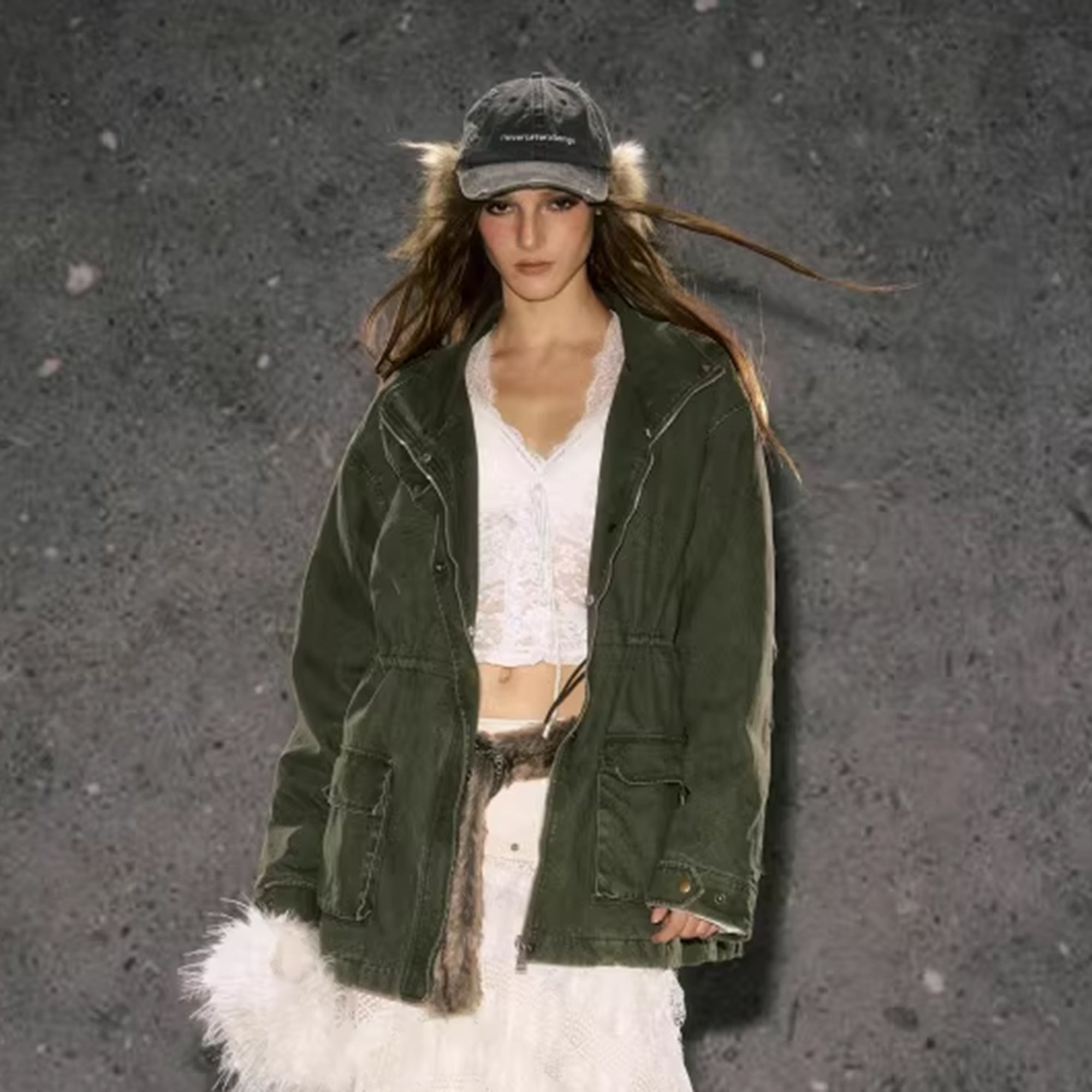 10AMSOTIIIIIIRED Stone-Washed Detachable Faux-Fur Parka