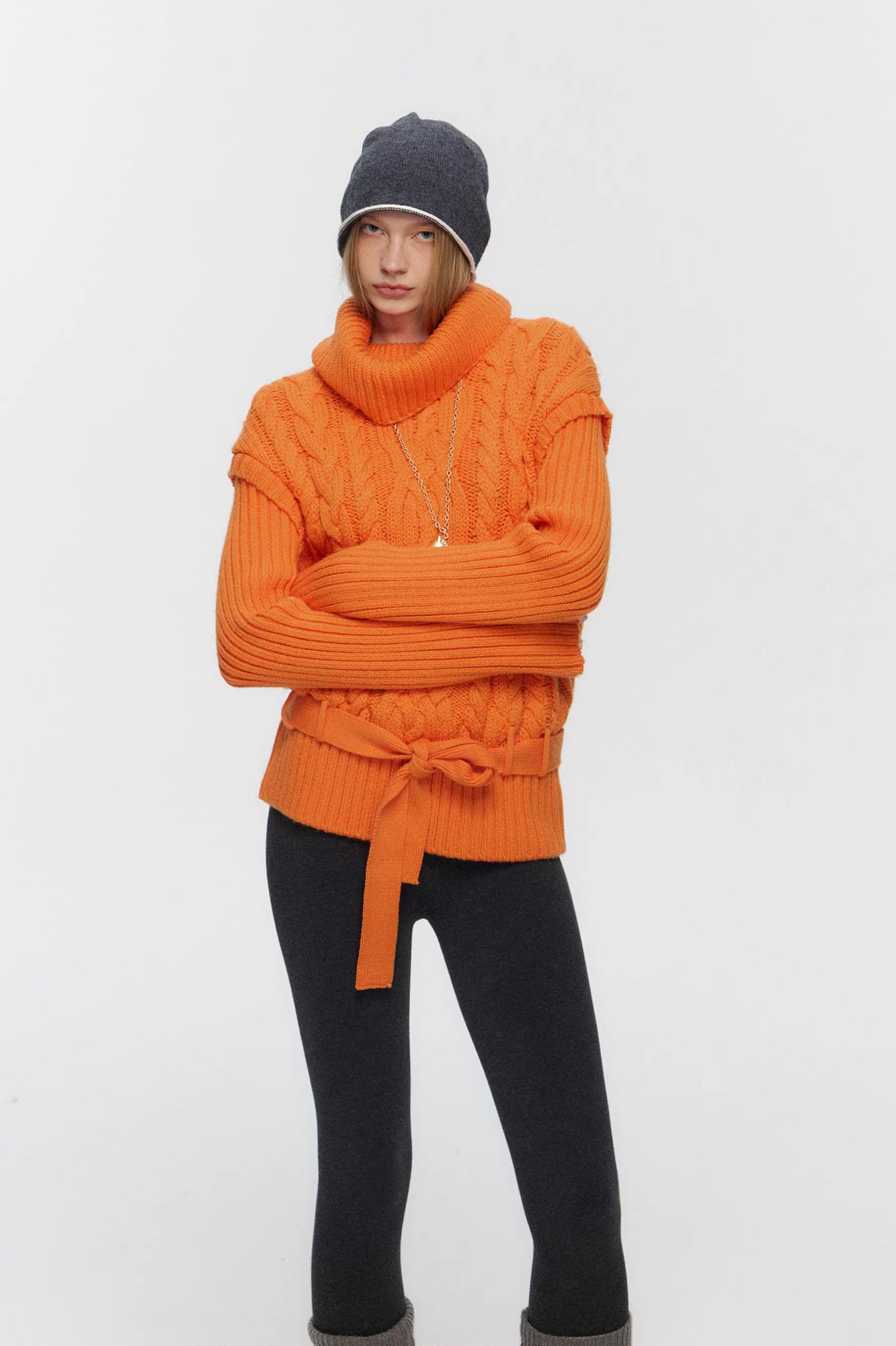 10AMSOTIIIIIIRED Spliced Cable-Knit Wool-Blend Belted Sweater