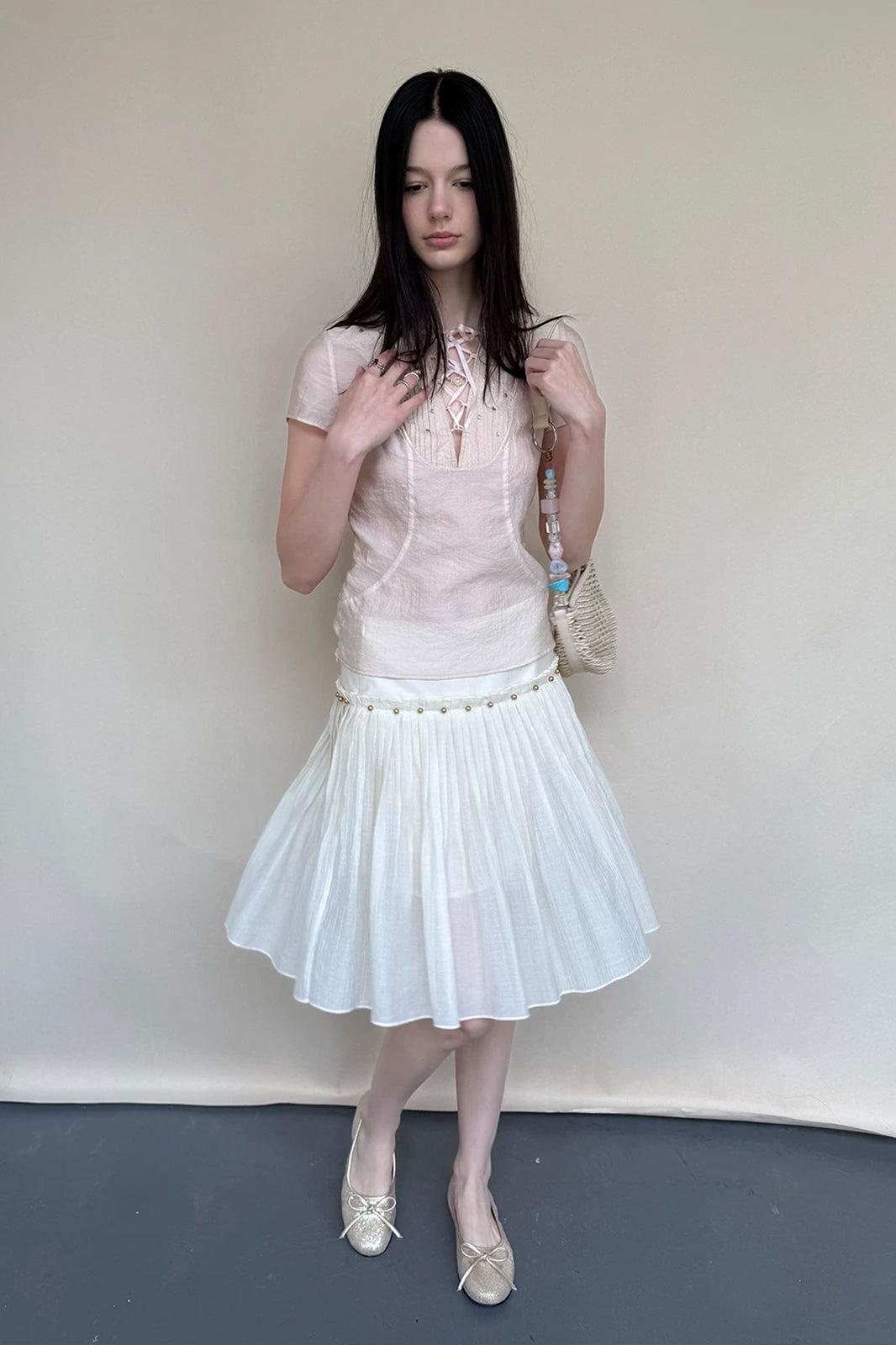 DOTYEARS Beaded Pleated Drop-Waist Skirt