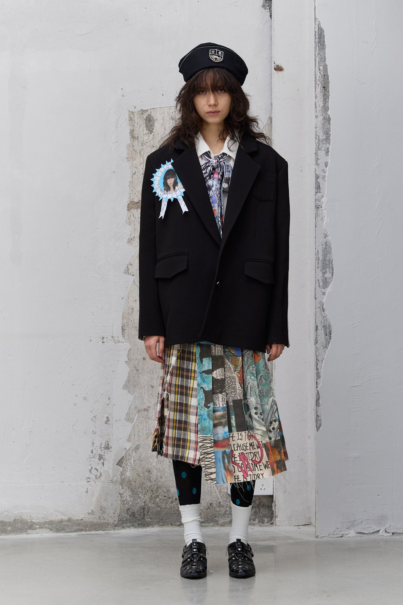 FULLTIDE Graffiti Raw-Edge Belted Plaid Wrap Skirt