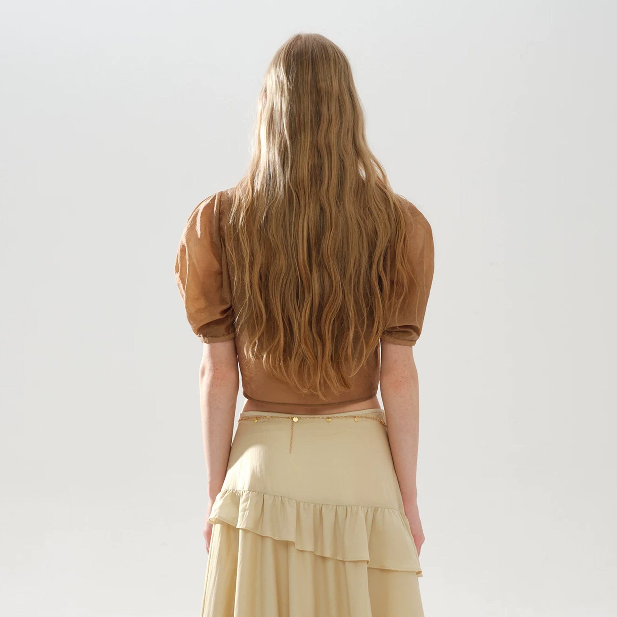 LAYERS Sheer Puff Sleeve Cropped Half Shirt