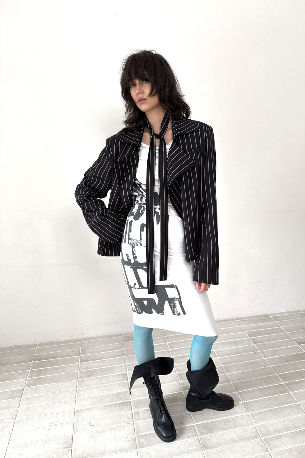 FULLTIDE Punk Striped Tie-Detail Blazer