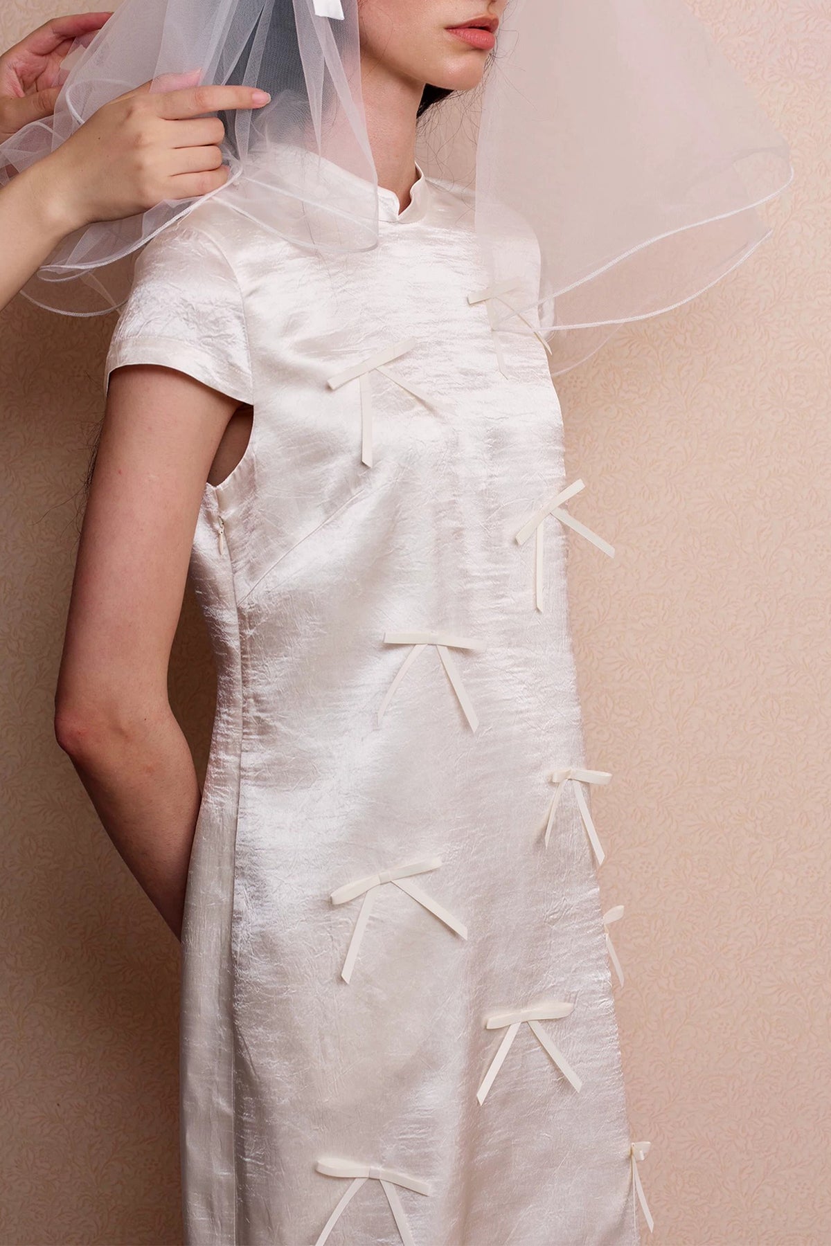 YUANYE Bow Detail Mandarin-Collar Mini Dress