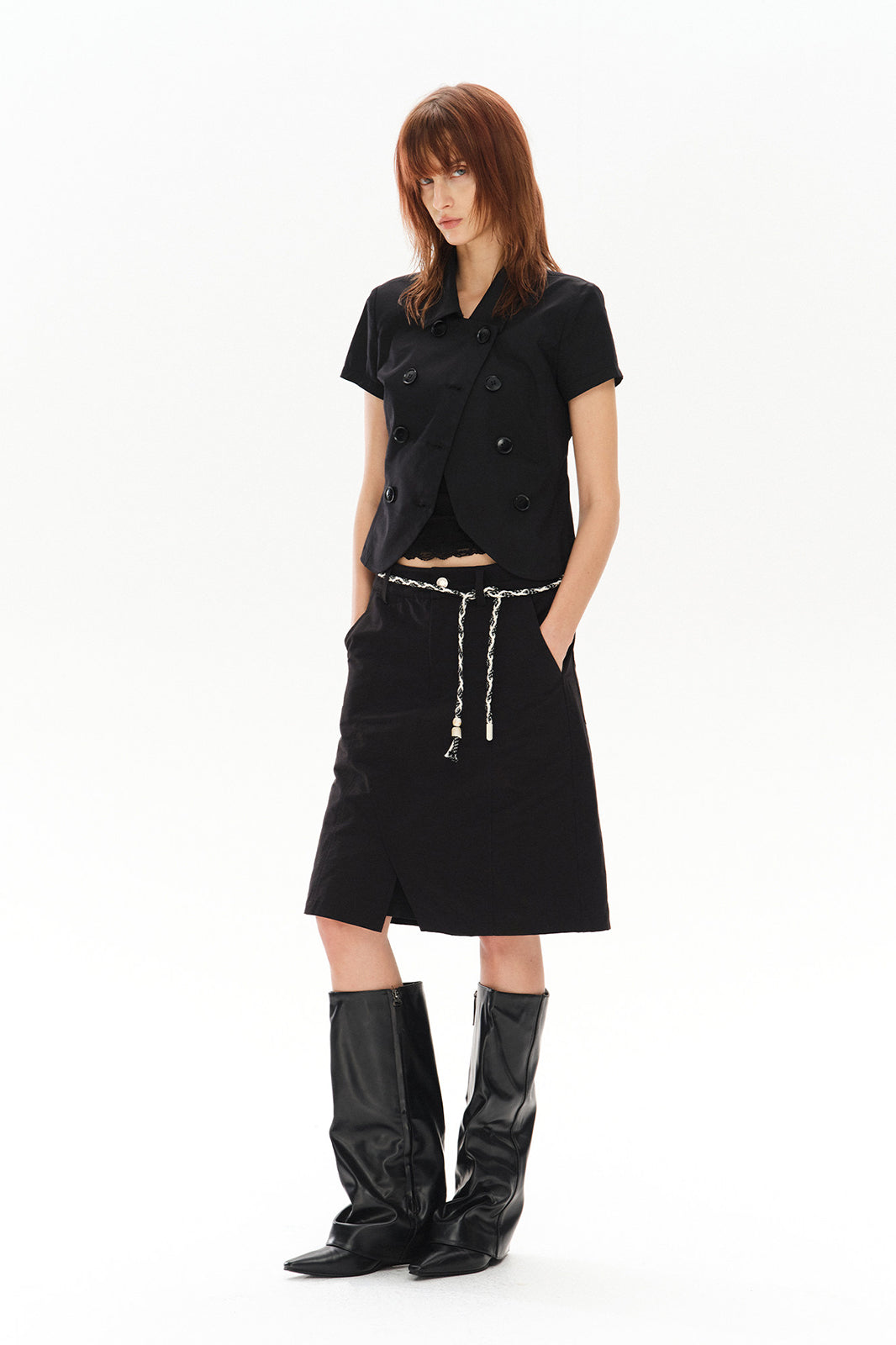 COSTUSTOOT Double-Breasted Cropped Half Shirt
