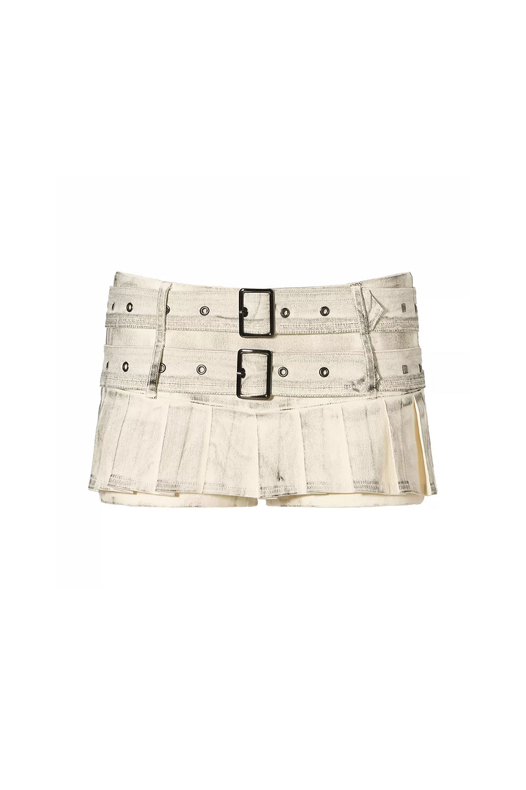 JYOSEI Zip-Up Moto Vest & Double-Belt Pleated Mini Skirt Set