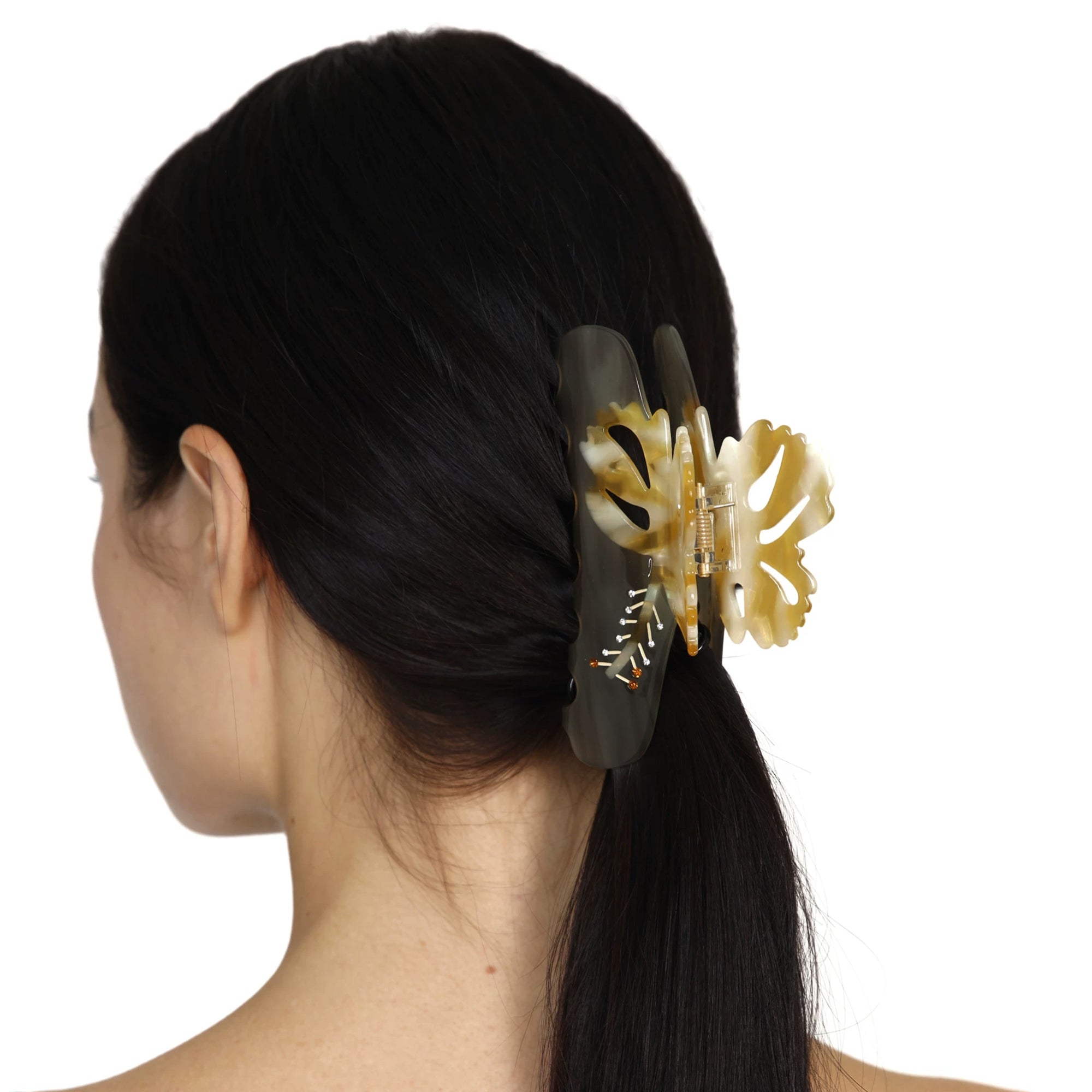SCARLET SAGE Crystal-Embellished Hibiscus Acetate Claw Clip