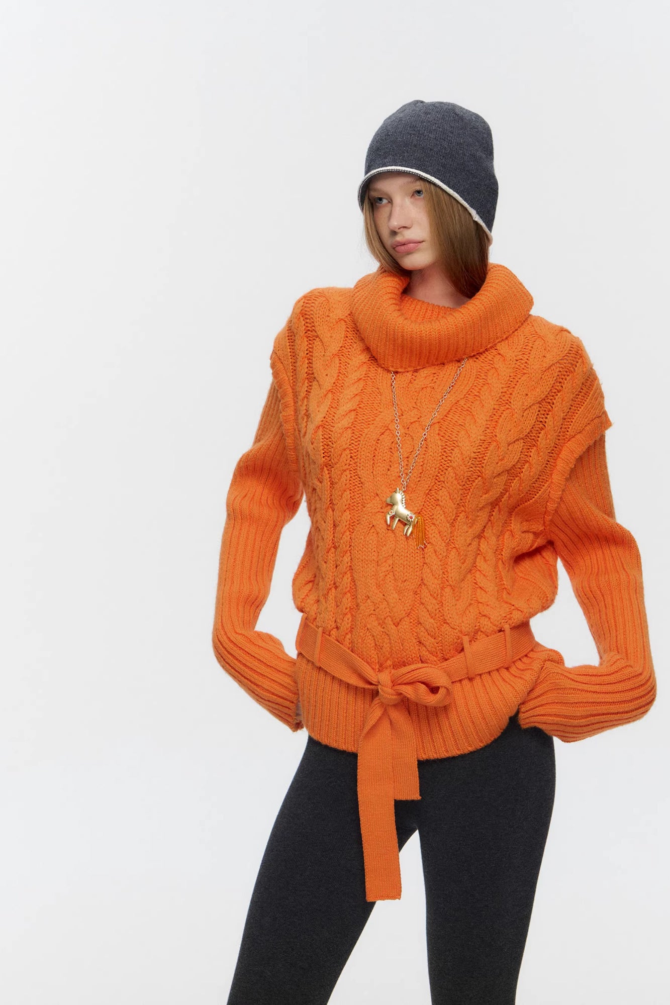 10AMSOTIIIIIIRED Spliced Cable-Knit Wool-Blend Belted Sweater