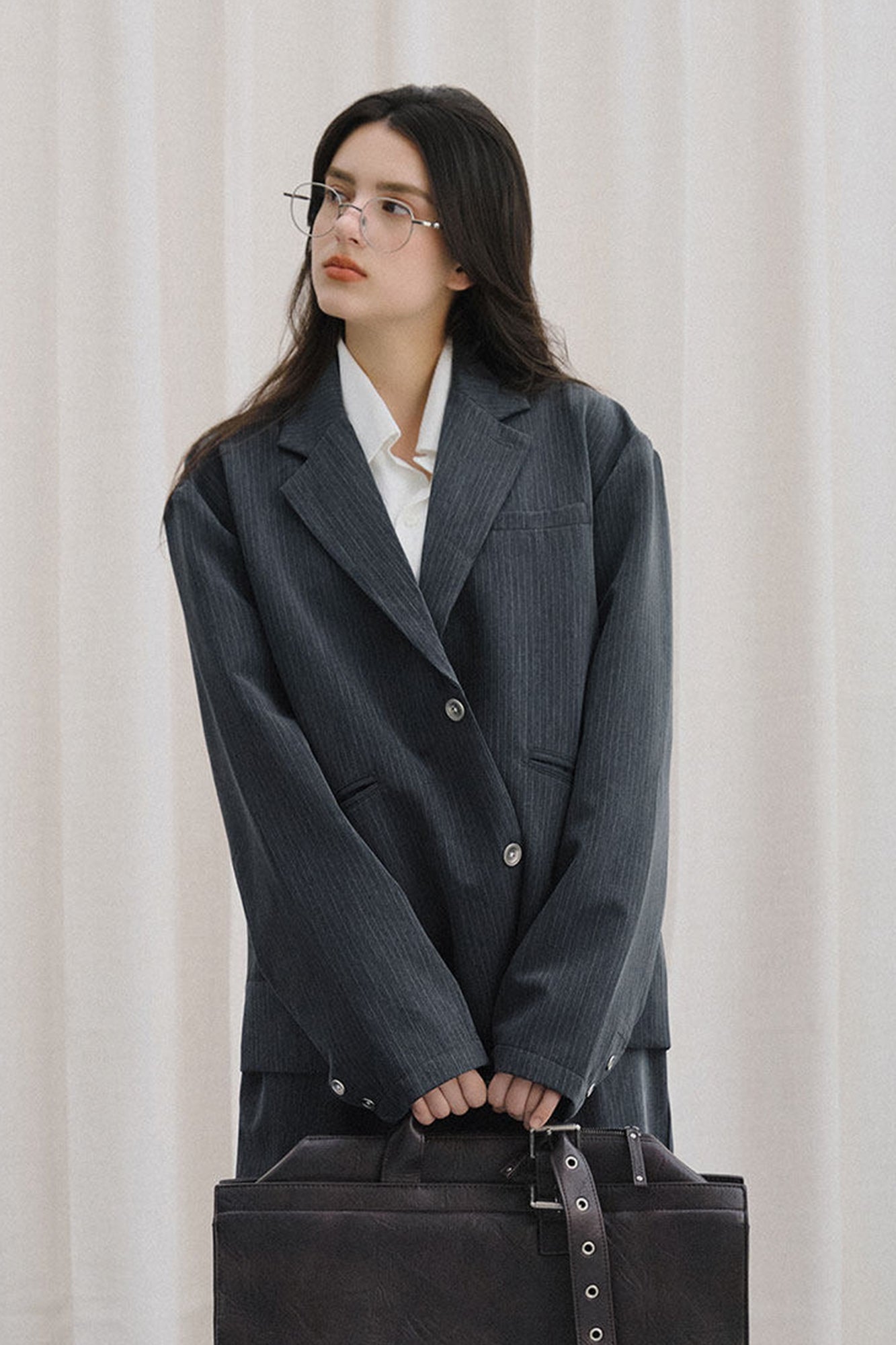 LIVINGTOWN Essential Pinstripe Oversized Blazer
