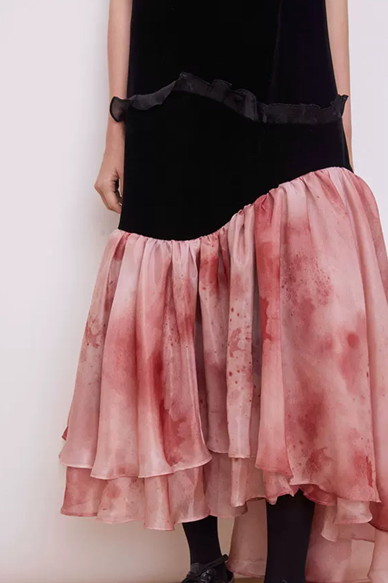 LAYERS Asymmetrical Flounce-Hem Spliced Maxi Dress