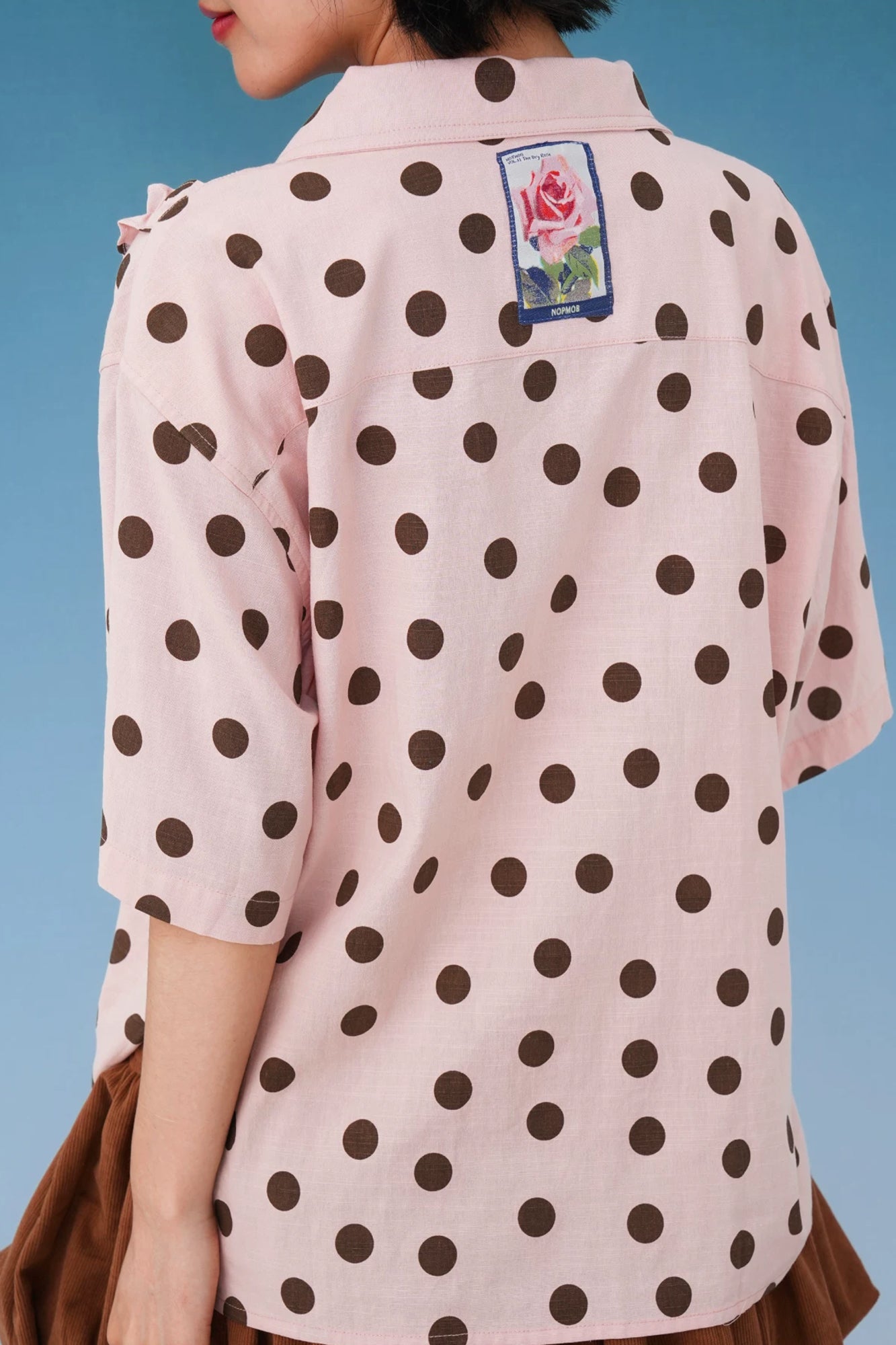 NOPMOB Polka Dot Ruffle Tie Half-Shirt