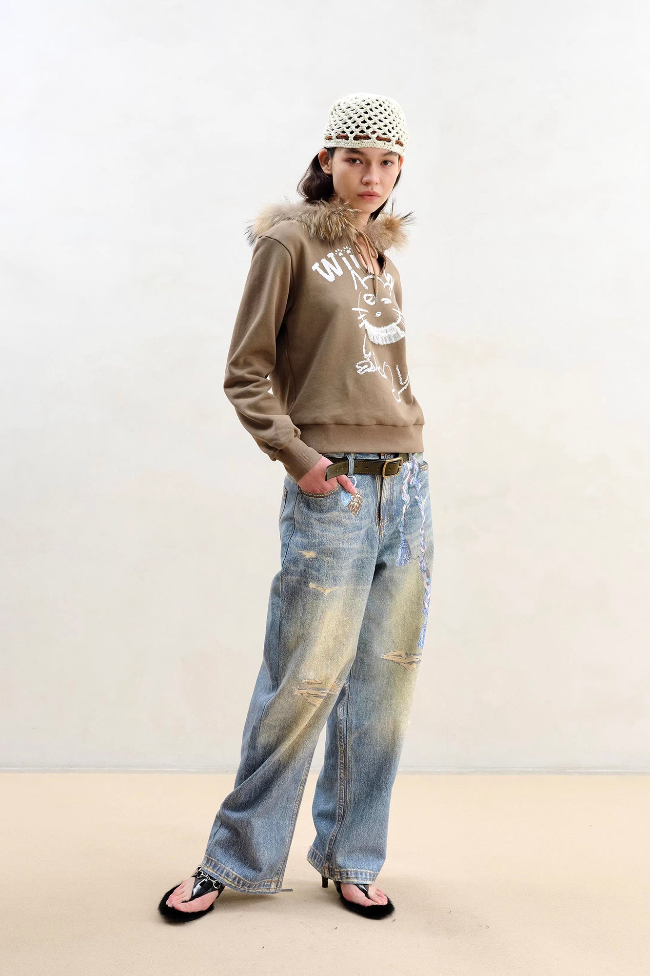 WII WIL Braid Graphic Wide-Leg Jeans