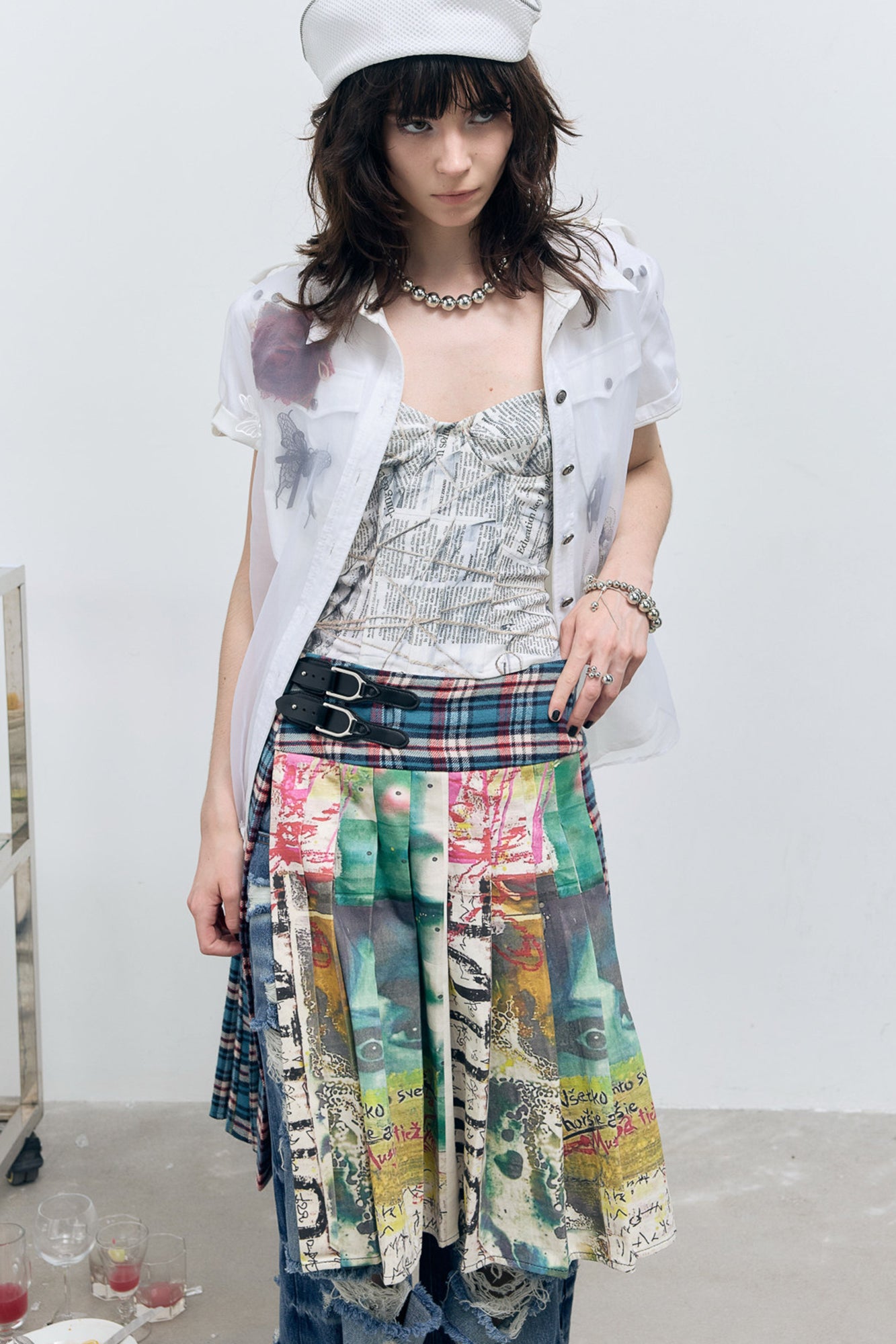 FULLTIDE Buckle Plaid Pleated Skirt