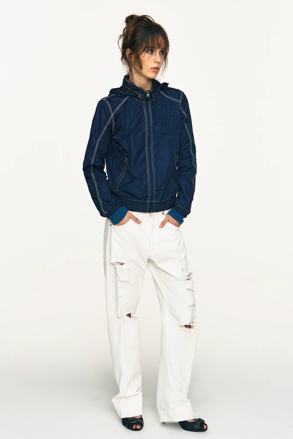 ANTENNA EFFECT Distressed Low-Rise Drop-Crotch Jeans
