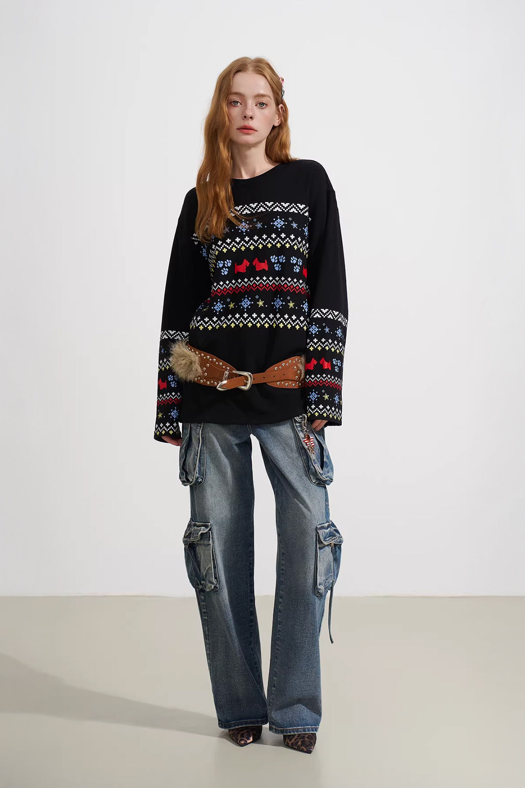 SOFITTE Fleece-Lined Fair Isle Long-Sleeve Tee