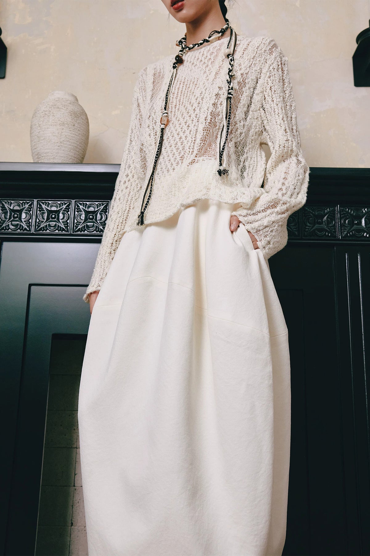 YUANYE High-Waist Cocoon Midi Skirt