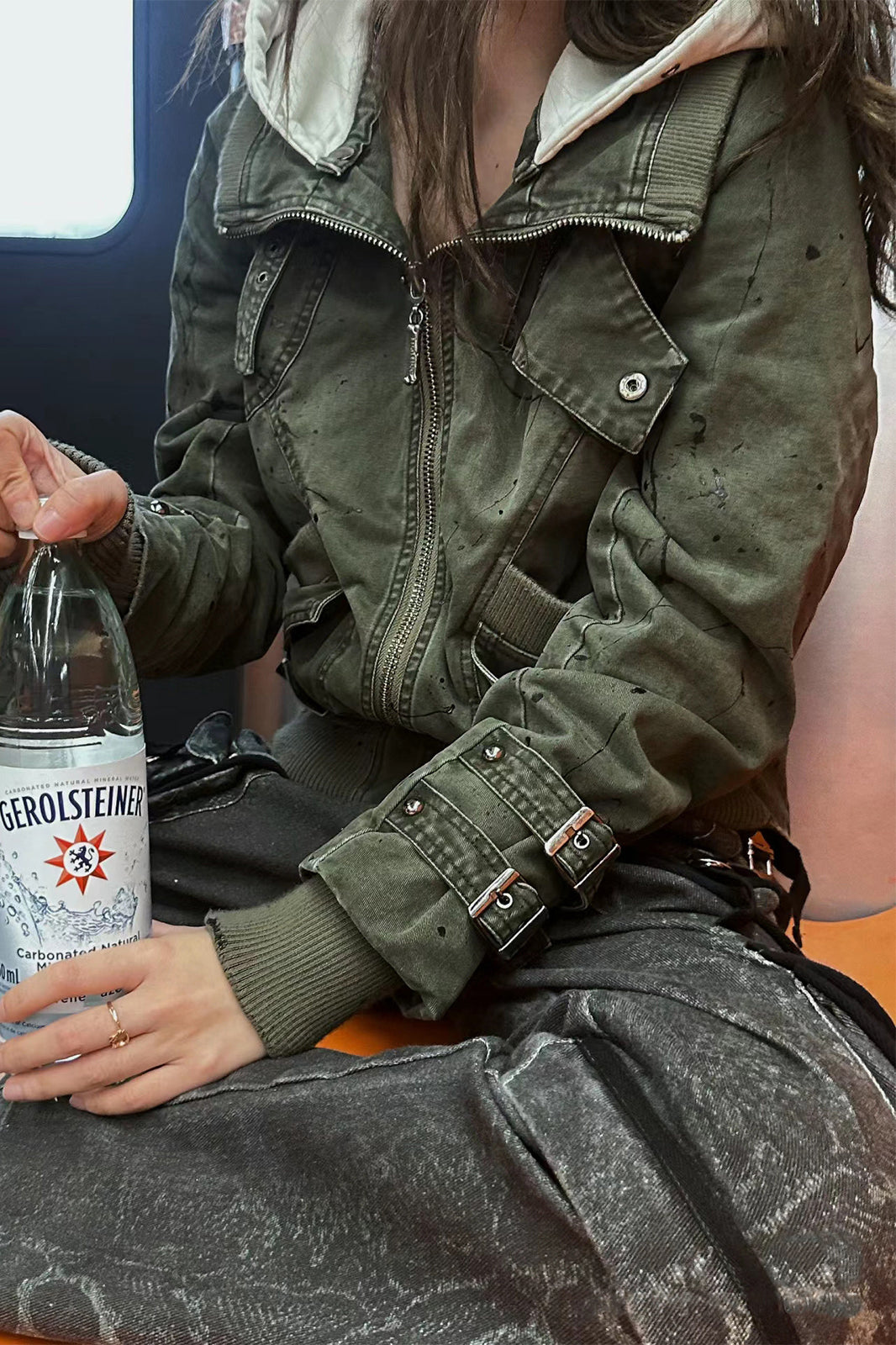 FULLTIDE Paint-Splattered Detachable-Sleeve Washed Cargo Jacket