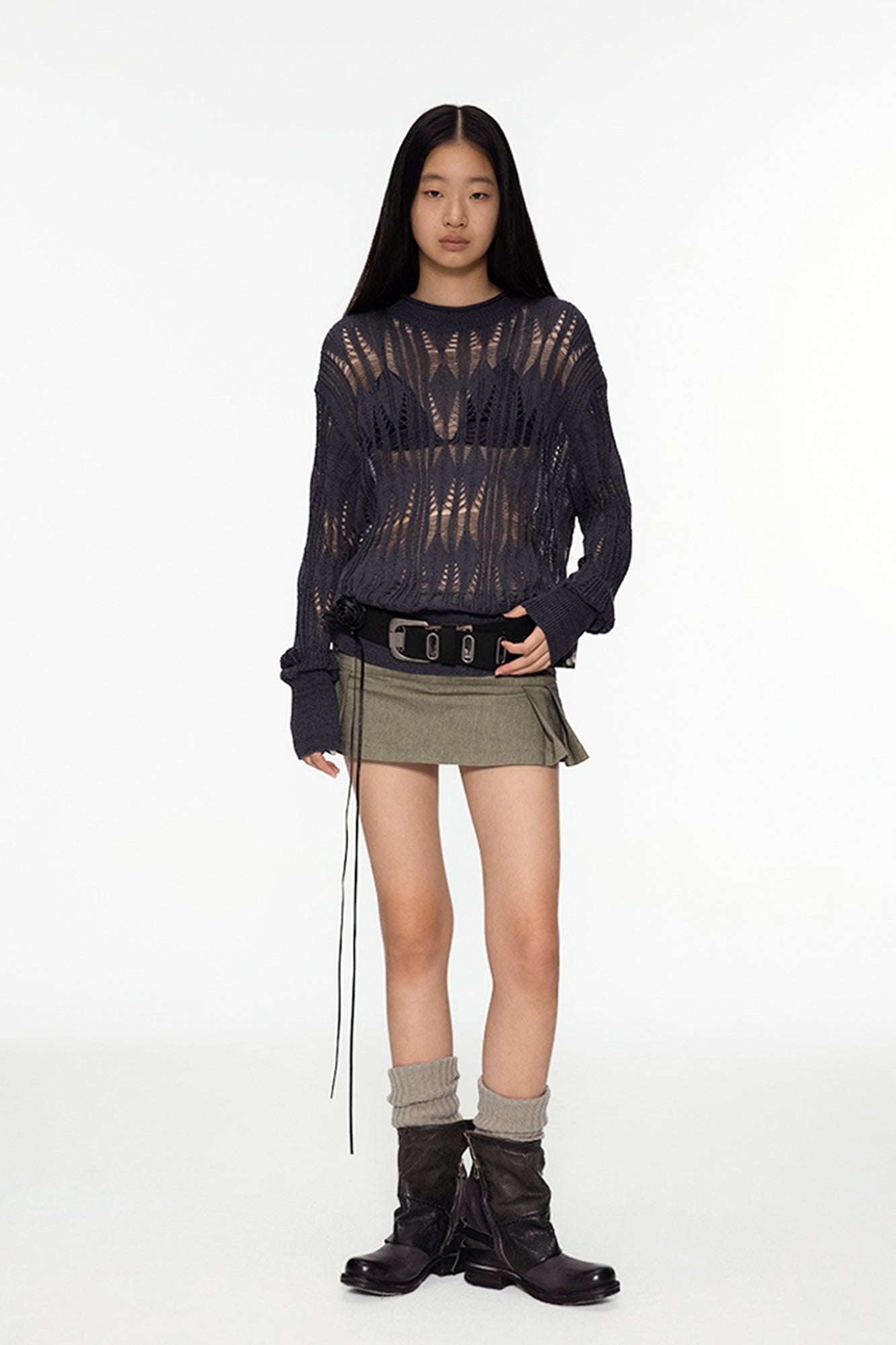 OINIMI Geometric Open-Knit Pullover