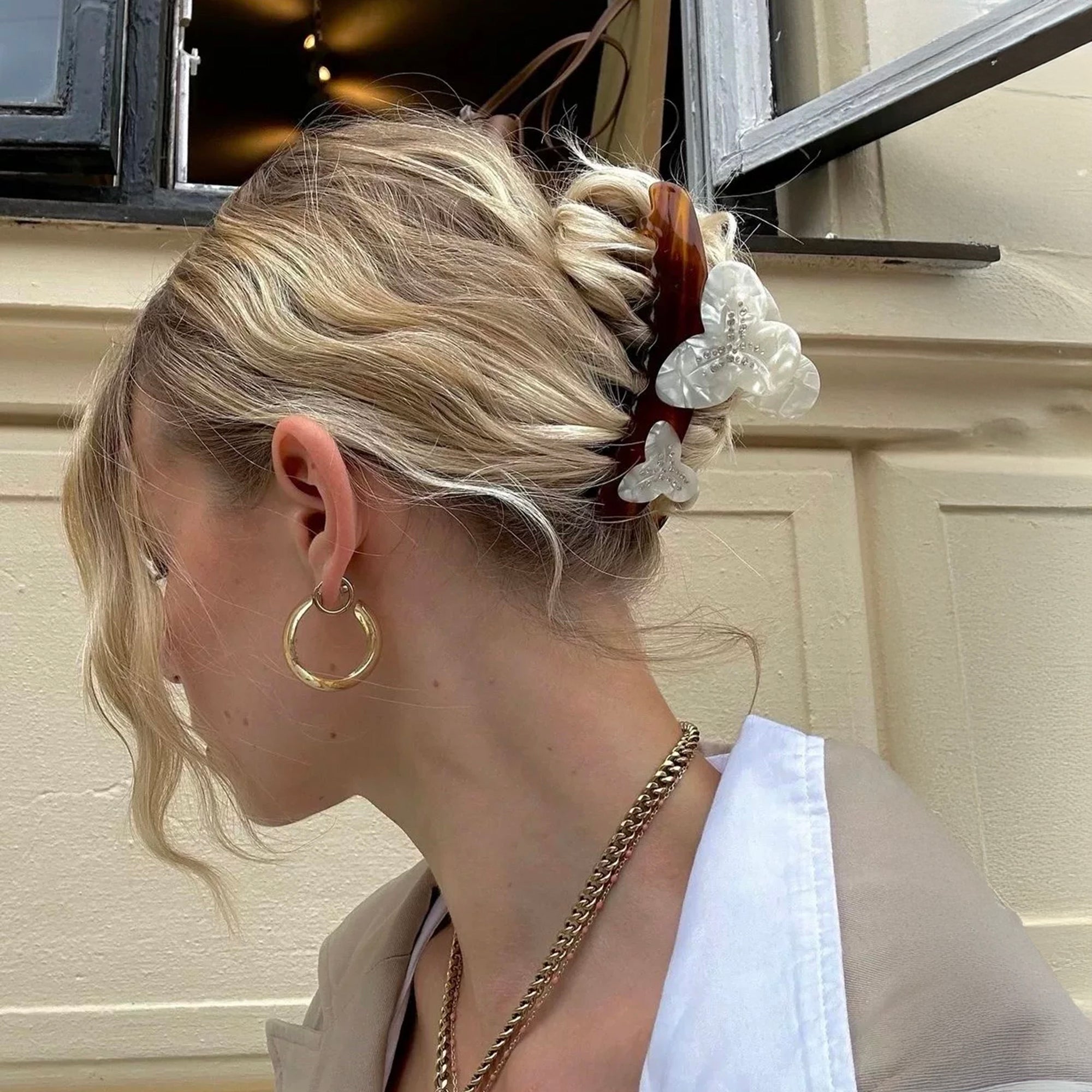SCARLET SAGE Floral Crystal-Studded Acetate Claw Clip