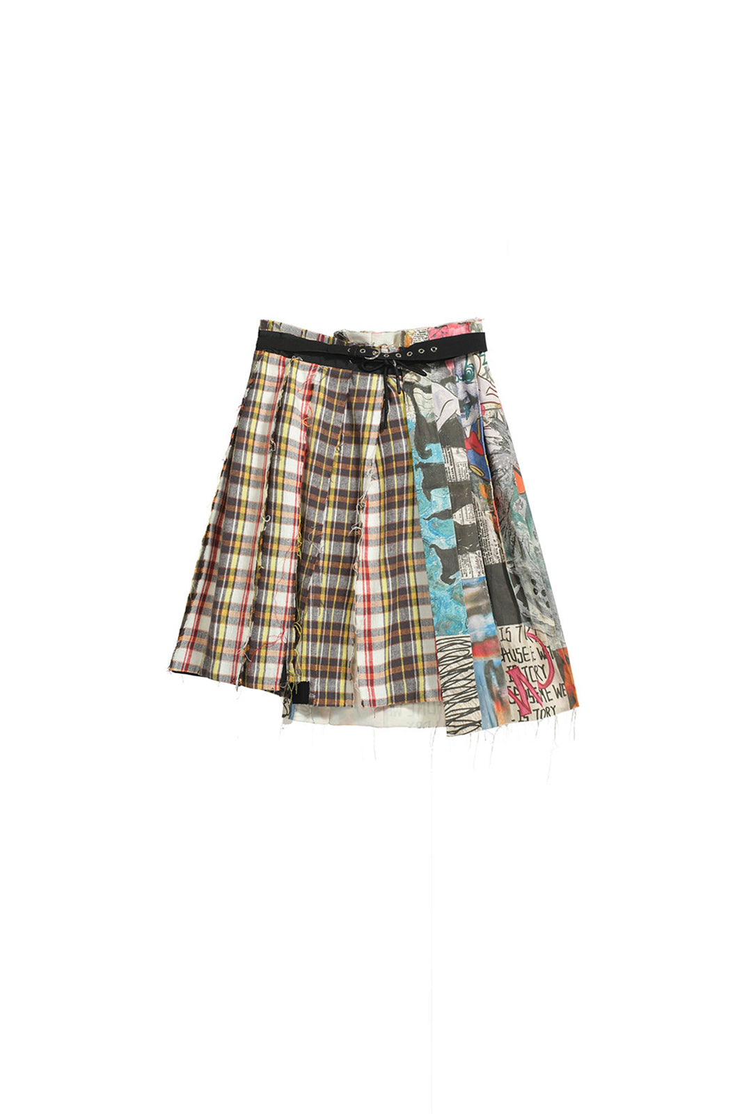 FULLTIDE Graffiti Raw-Edge Belted Plaid Wrap Skirt