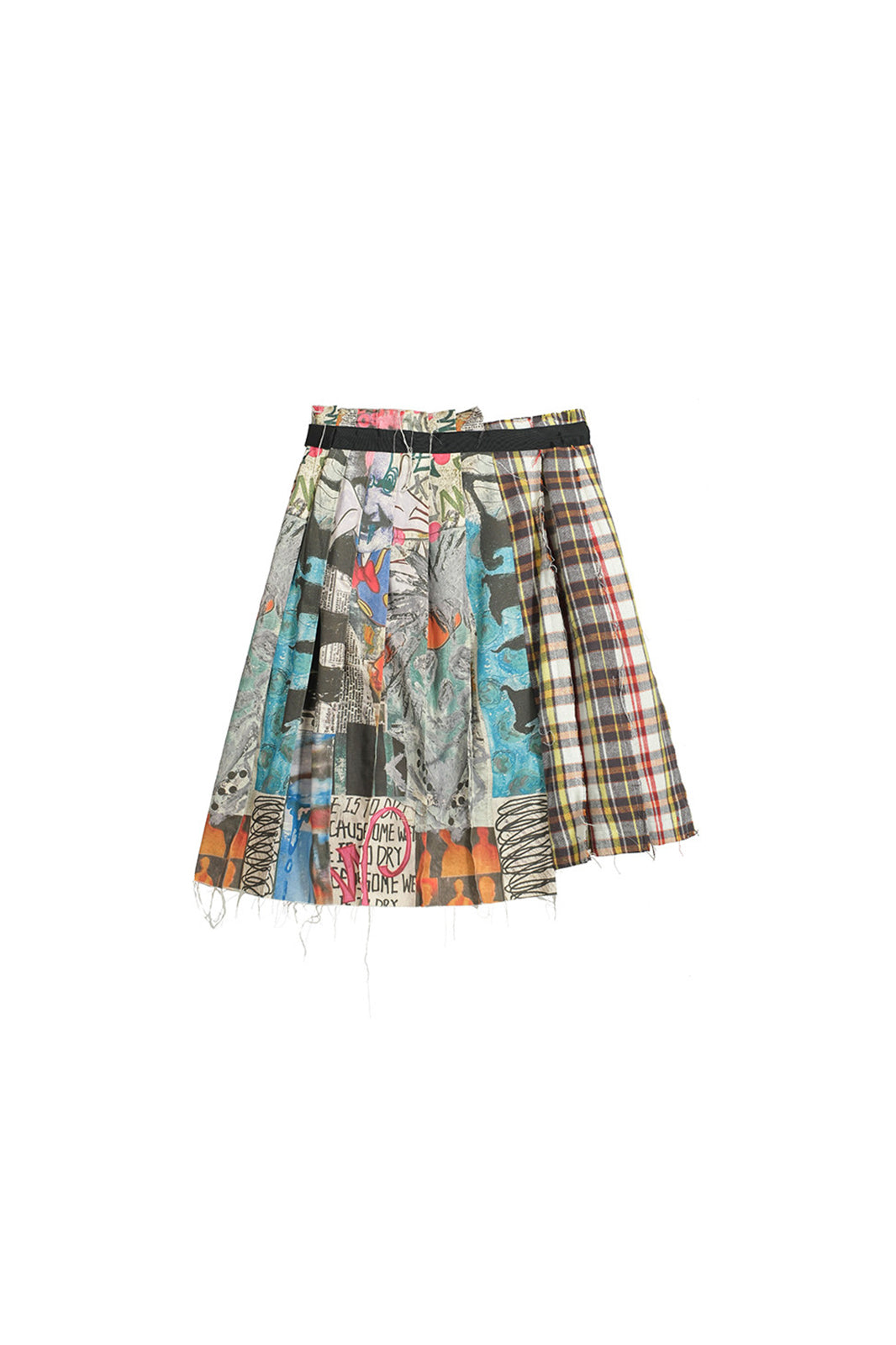 FULLTIDE Graffiti Raw-Edge Belted Plaid Wrap Skirt