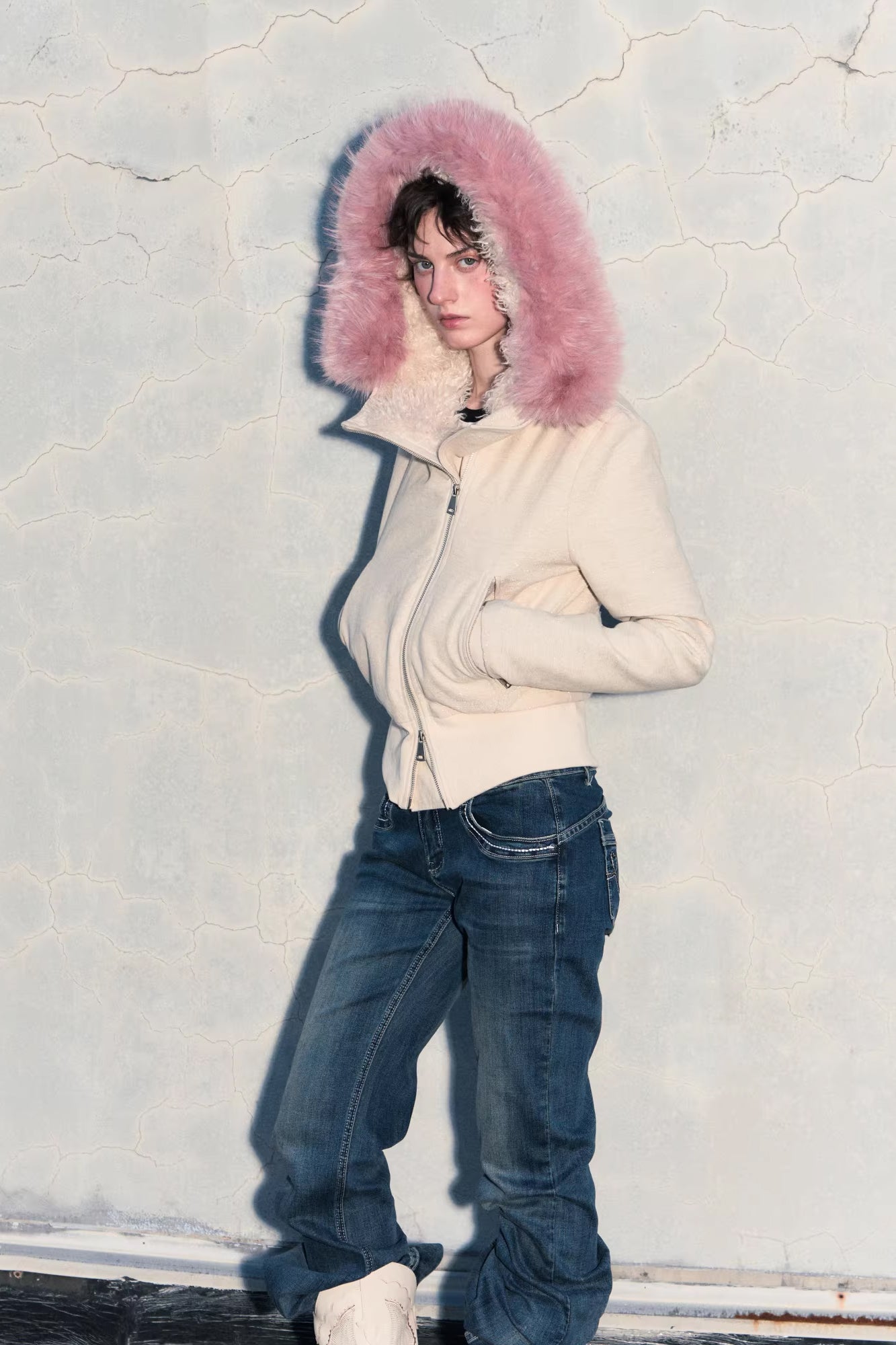 10AMSOTIIIIIIRED Sherpa-Lined Faux Fur Hooded Bomber Jacket