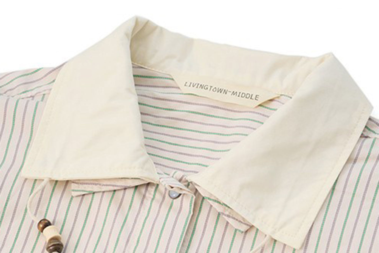 LIVINGTOWN Striped Beaded Drawcord Layered Collar Shirt