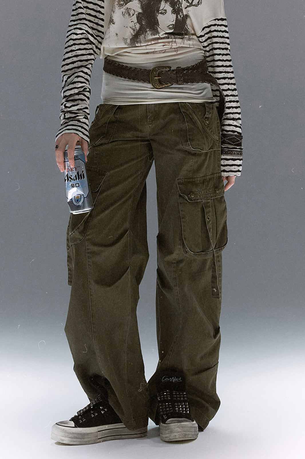 CESTNOUS Retro Washed Multi-Pocket Straight-Leg Cargo Pants