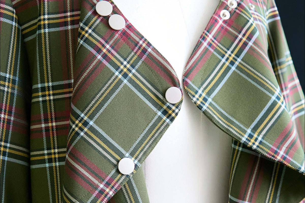 MXU Retro Plaid Deconstructed Trench Coat & Shorts Set
