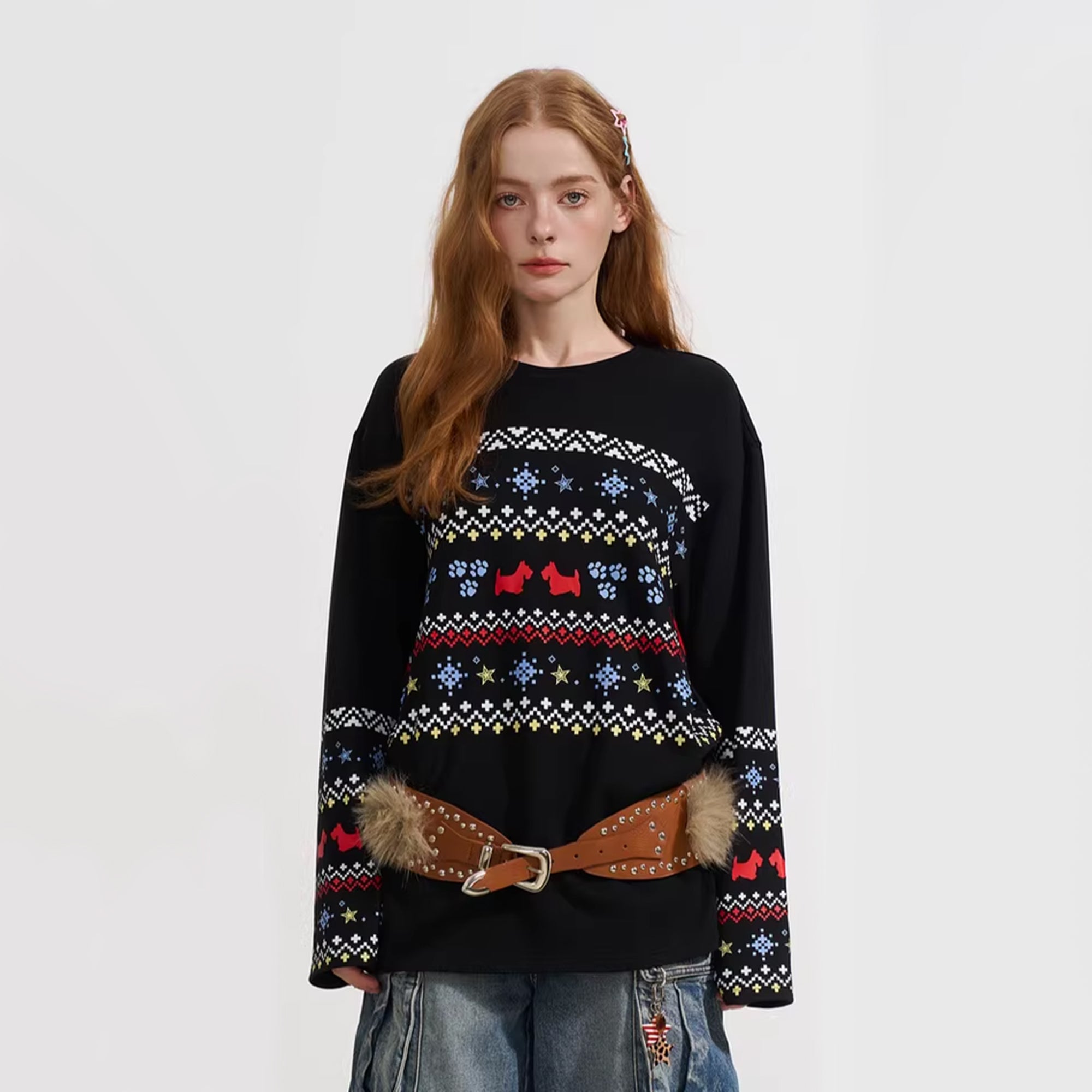 SOFITTE Fleece-Lined Fair Isle Long-Sleeve Tee