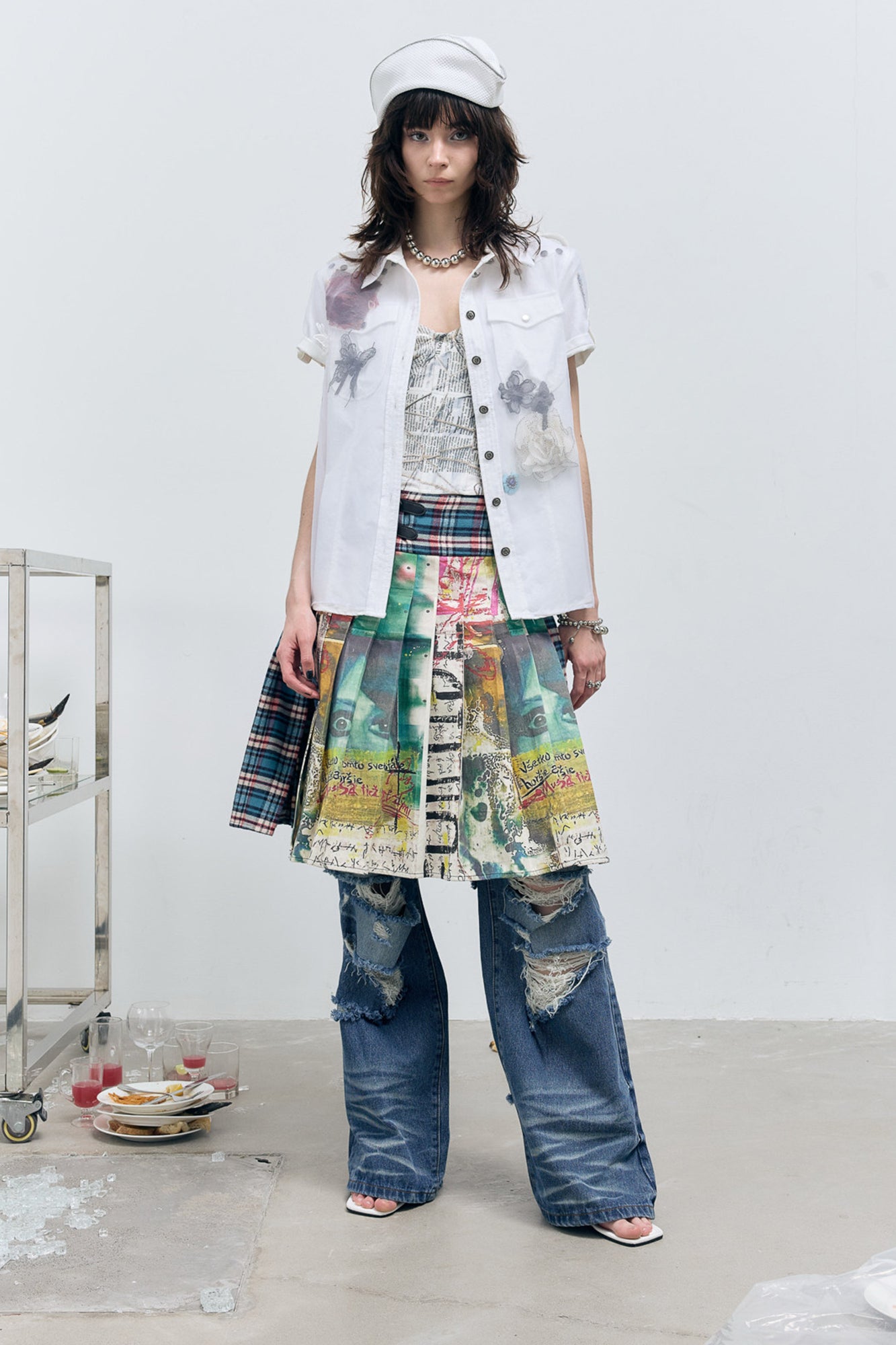 FULLTIDE Buckle Plaid Pleated Skirt